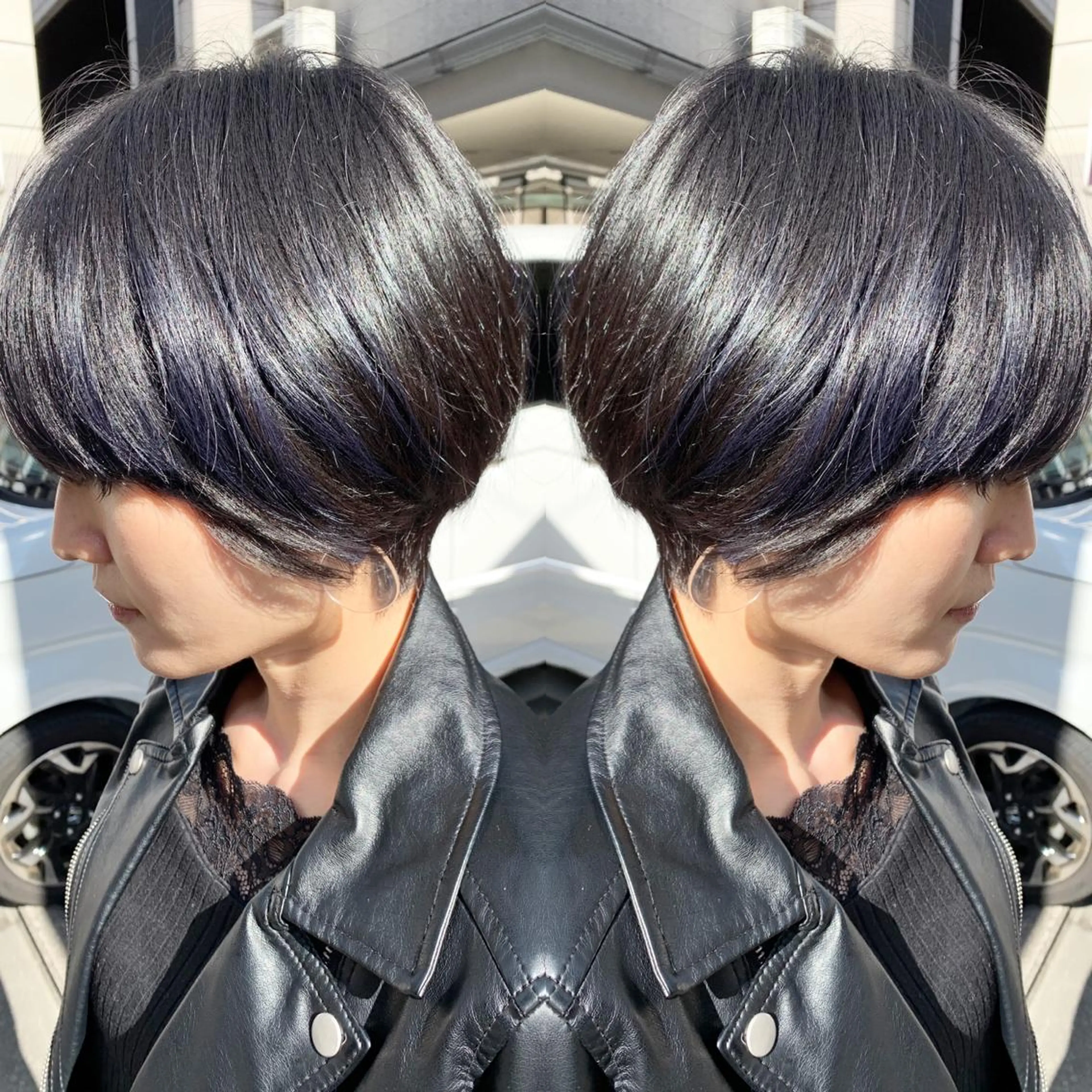 ショート ハンサムショート パープルカラー ショートヘア カット ヘアカラー トリートメント H所属・H (エイチ) 烏丸御池店のヘアスタイル