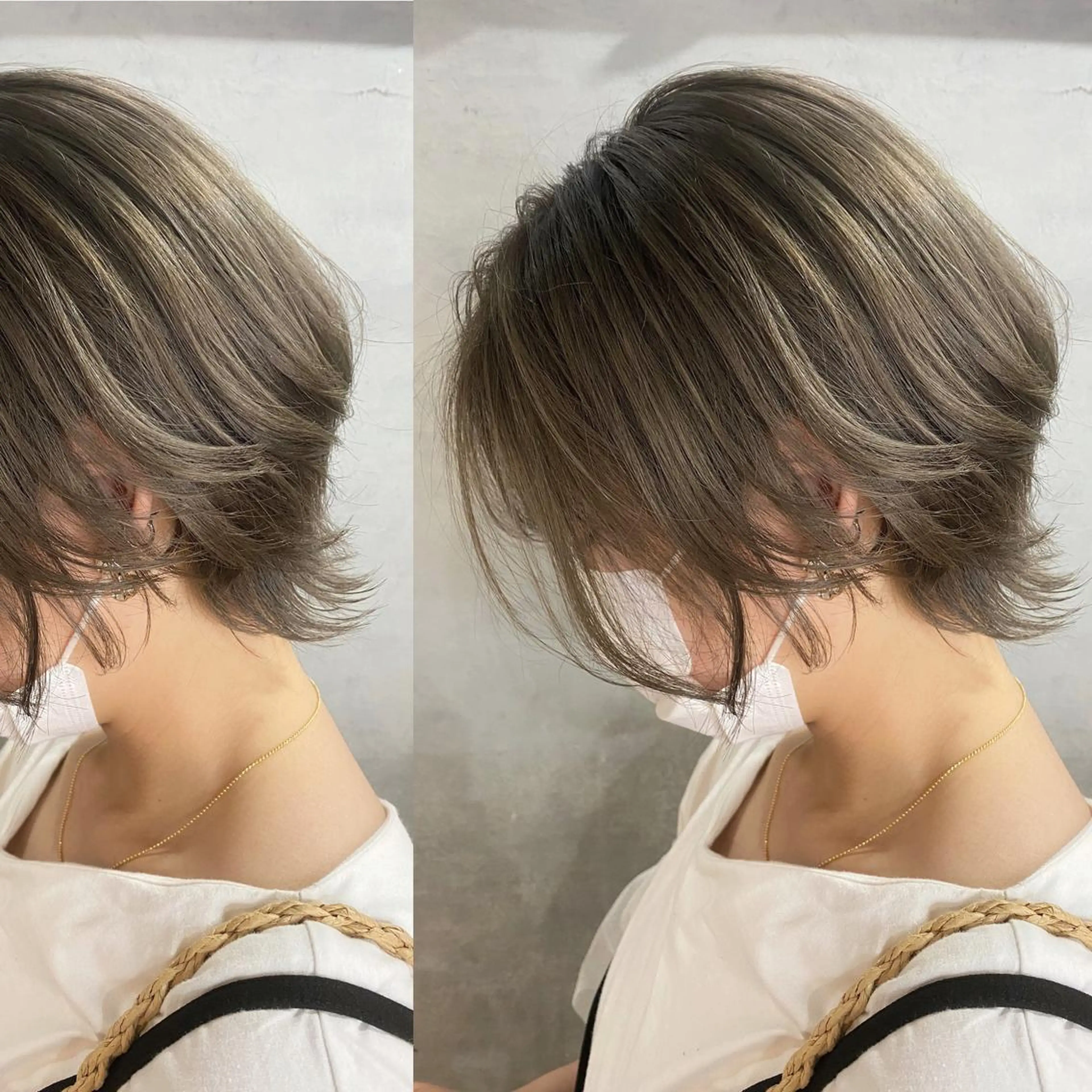 ショート カラー グレージュ ウルフカット カット ヘアカラー トリートメント ツキノキ ミナのヘアスタイル