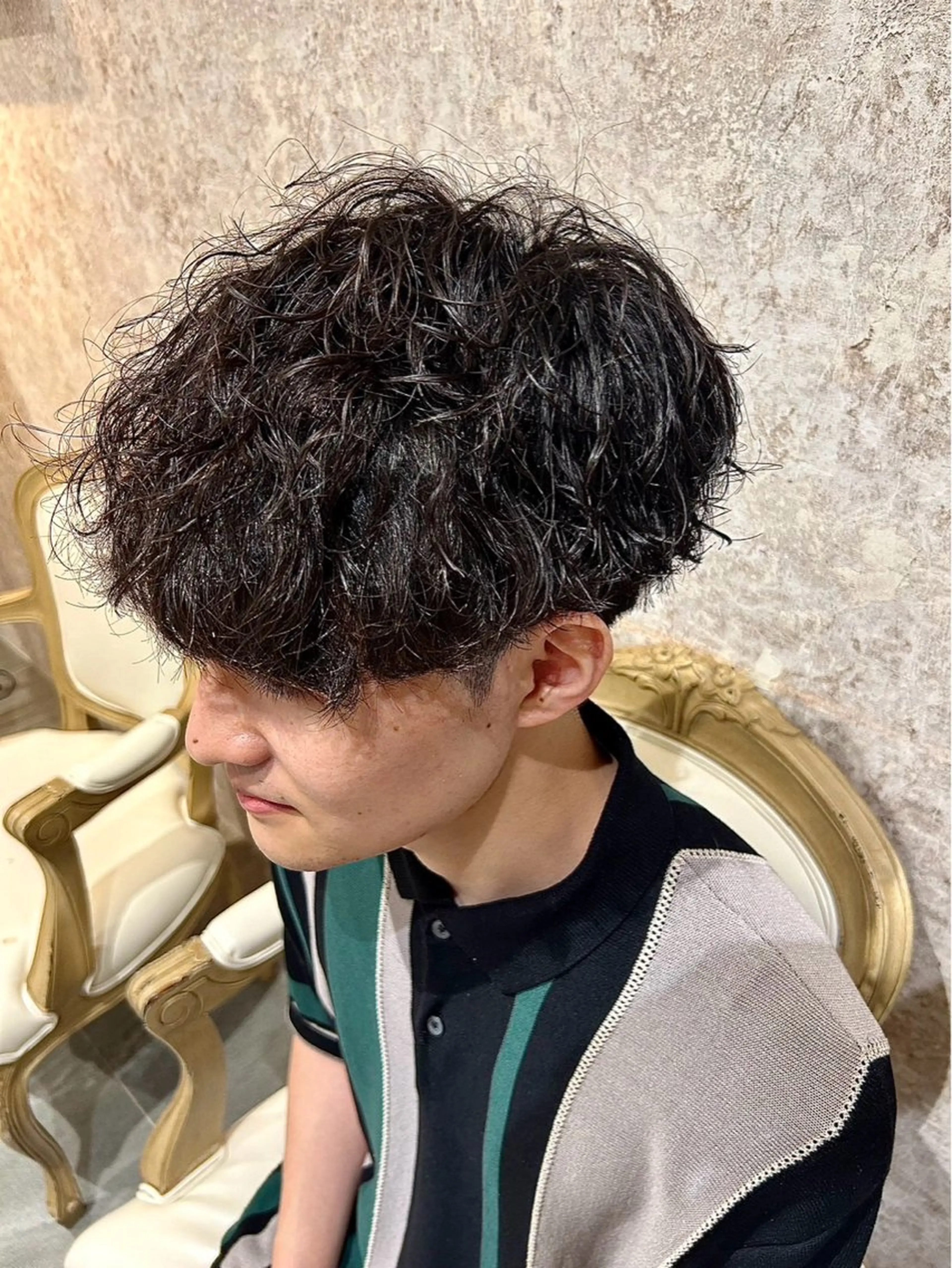 パーマ メンズ カット パーマ シャドールーツ earth　深川愛実のヘアスタイル