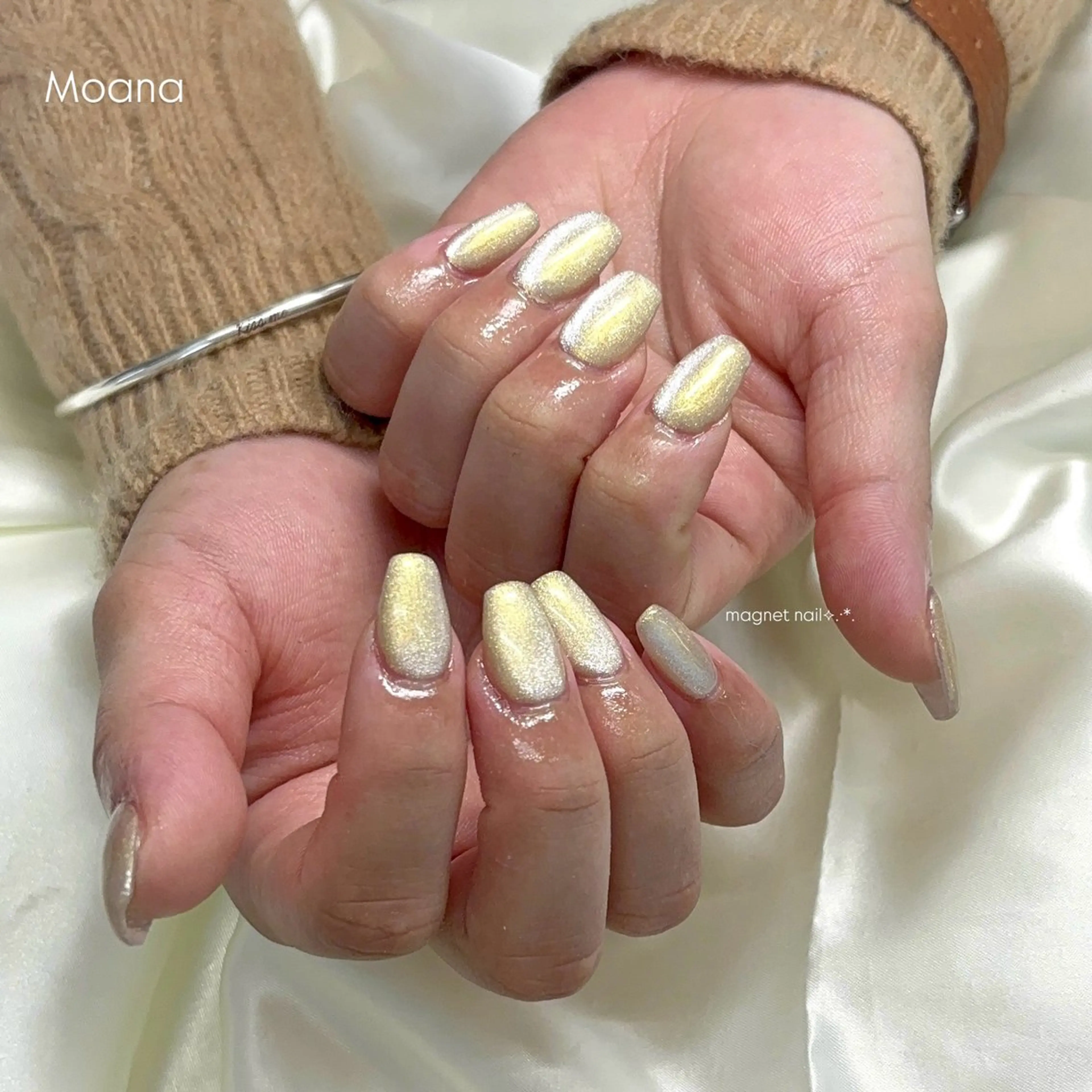 ネイル ゴールド マグネットネイル シルバー シンプルネイル スクエアネイル ハンドネイル Moana nail Hiyoriのネイルデザイン