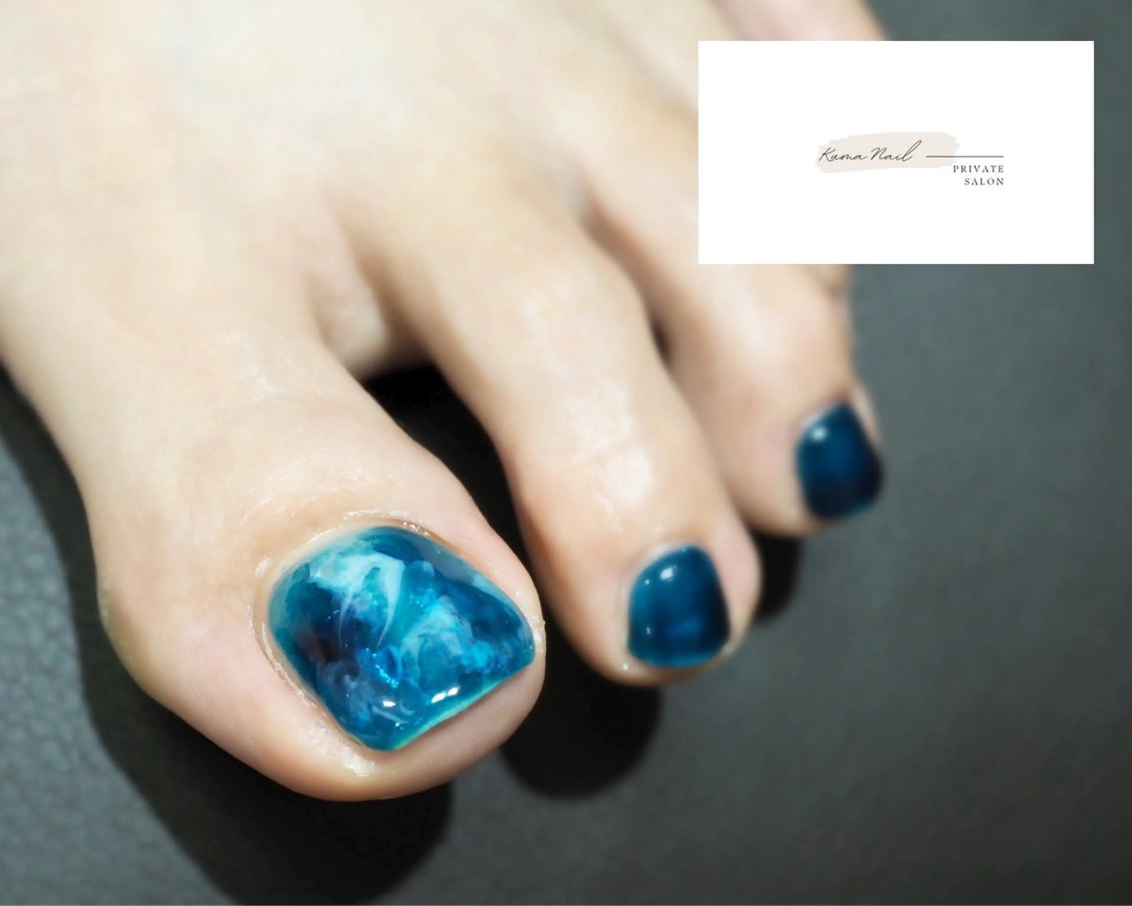 ネイル アートネイル ブルー フットネイル 大理石ネイル(マーブル) ネイビー 藤が丘/守山/長久手 Kuma Nailのネイルデザイン