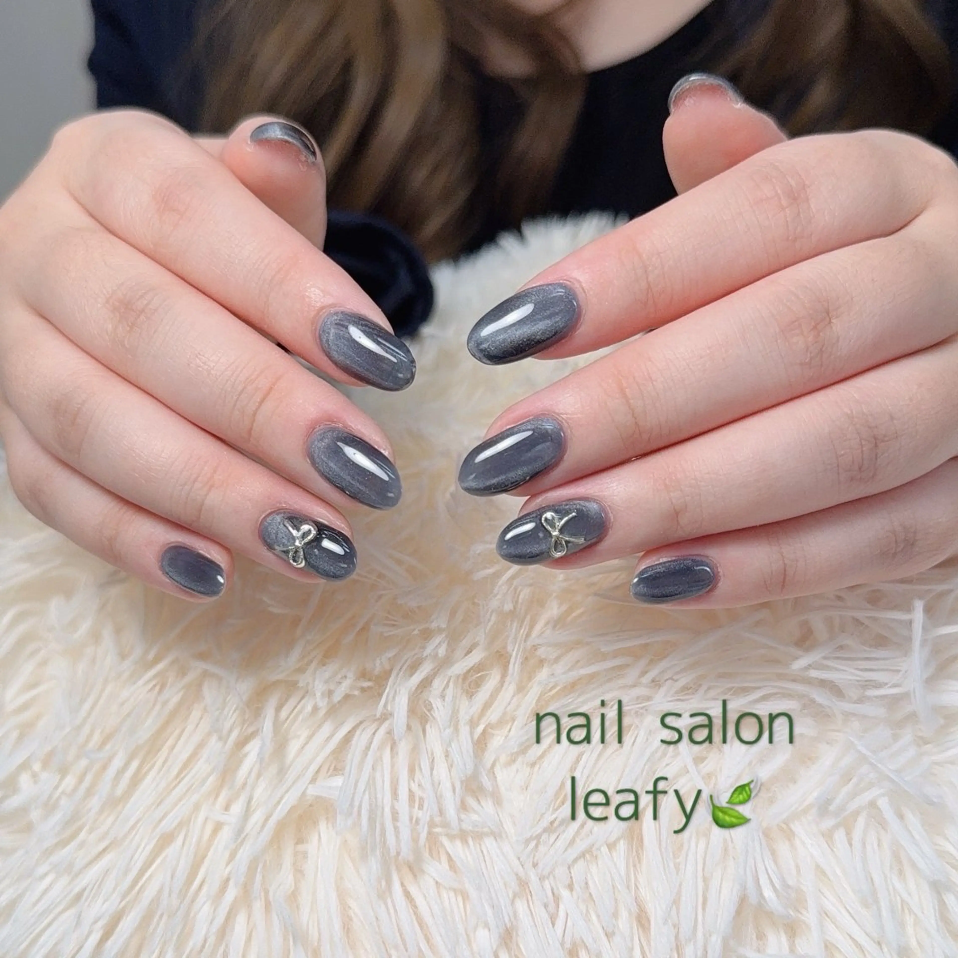 ネイル マグネットネイル リボン ハンドネイル ネイルサロン leafyのネイルデザイン