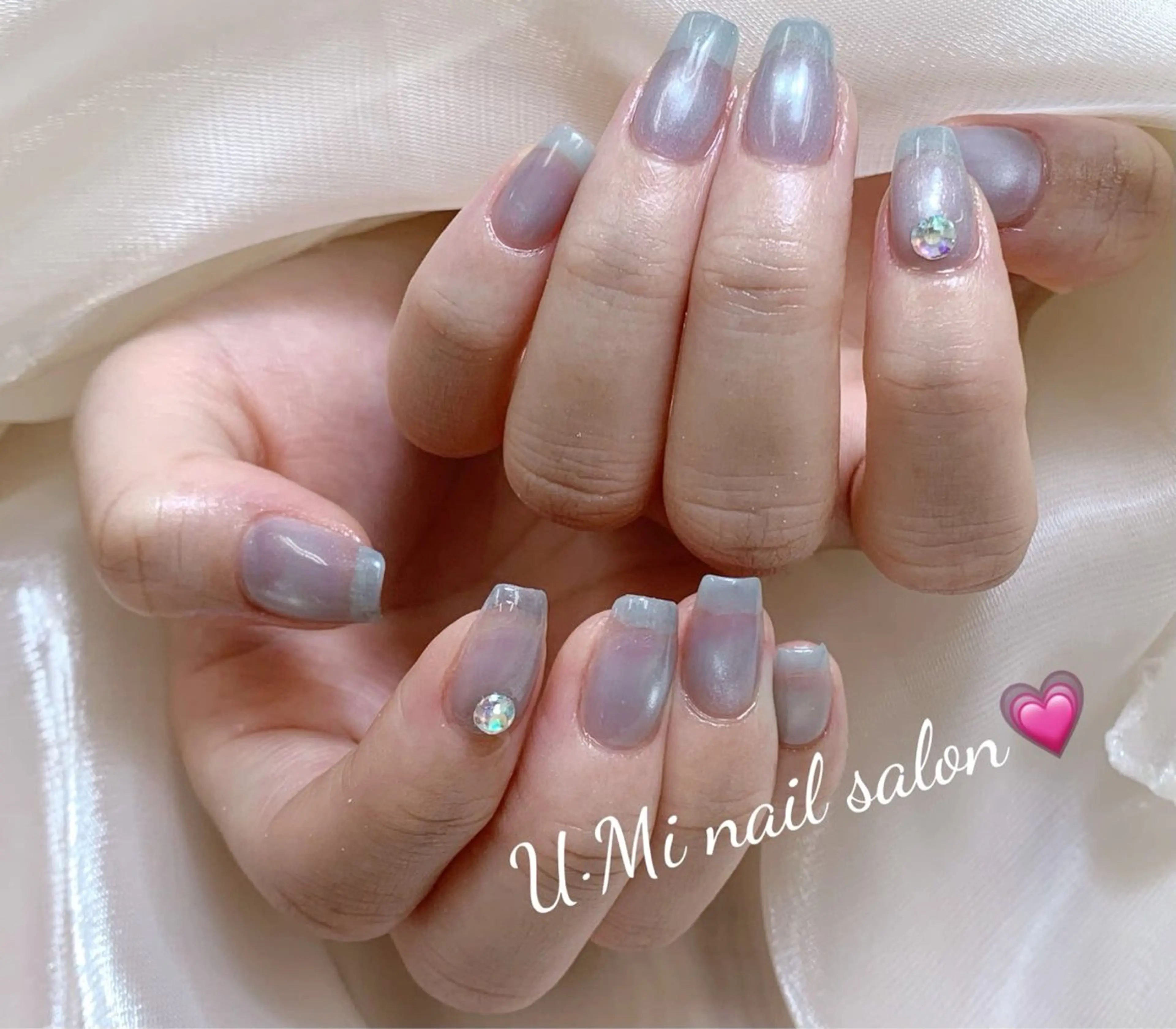 ネイル マグネットネイル マグネットワンカラー ワンカラーネイル ストーンネイル Ｕ·Mi nail salon所属・u・mi  上野御徒町パラジェルのネイルデザイン