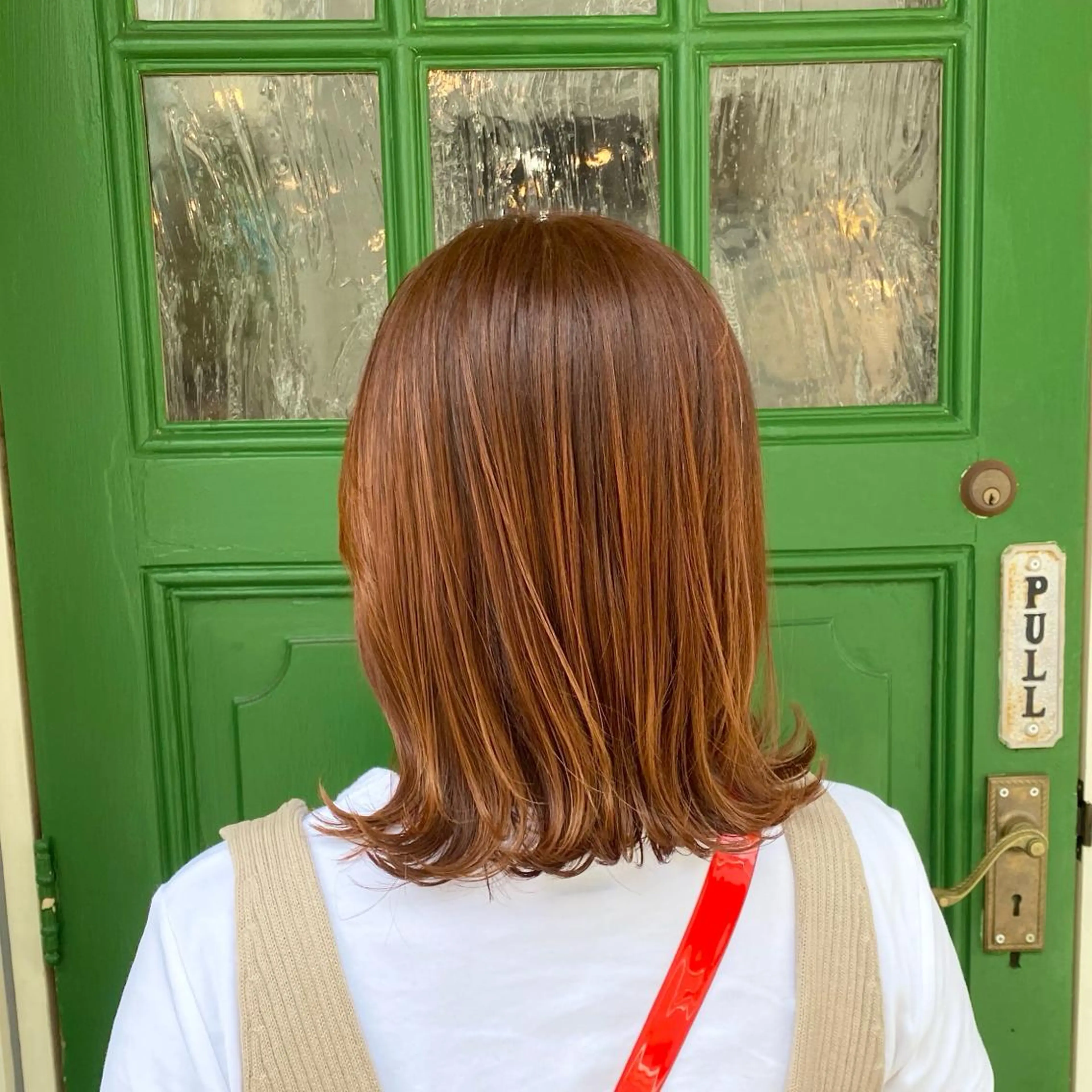 ミディアム カラー ブラウンカラー オレンジ オレンジブラウン カット ヘアカラー トリートメント ヘッドスパ BRITS 渡辺 菜々子のヘアスタイル