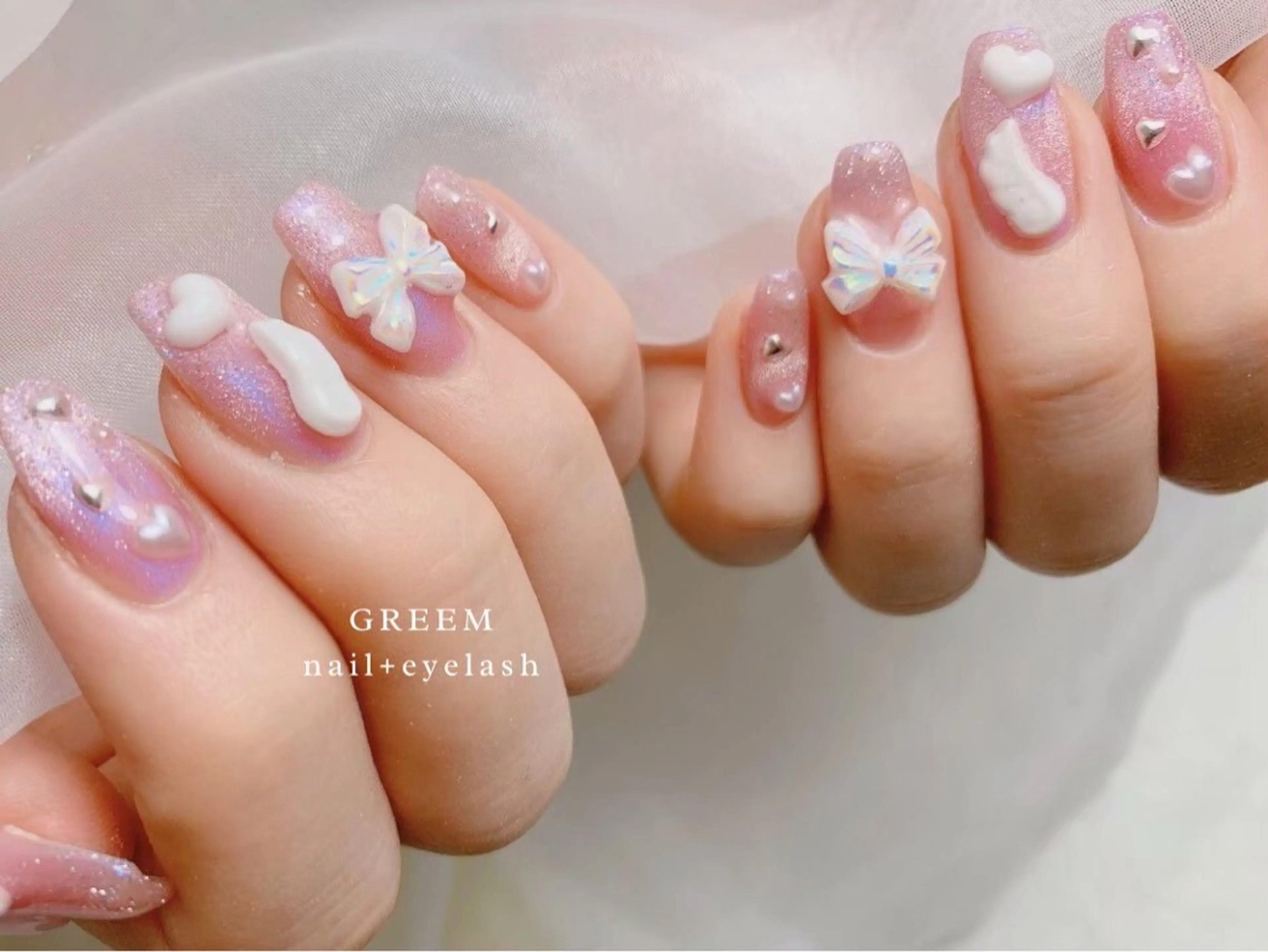 ネイル リボン ハンドネイル GREEM グリームのネイルデザイン