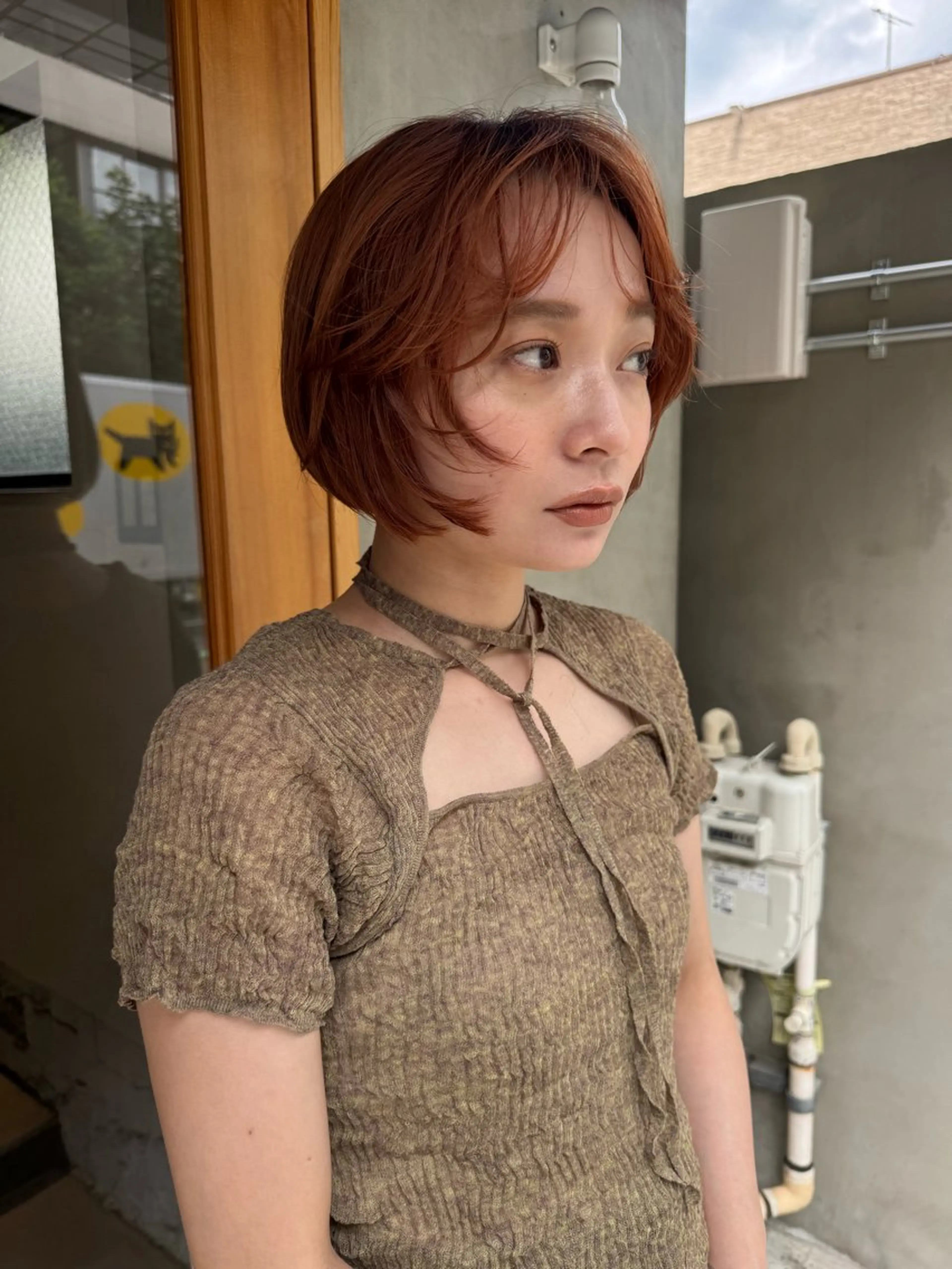 ショート カラー ヘアアレンジ ボブレイヤー ベージュカラー オレンジ オレンジベージュ ボブ カット ヘアカラー トリートメント ヘアセット stand所属・ニュアンスヘア🌔 nanakoのヘアスタイル