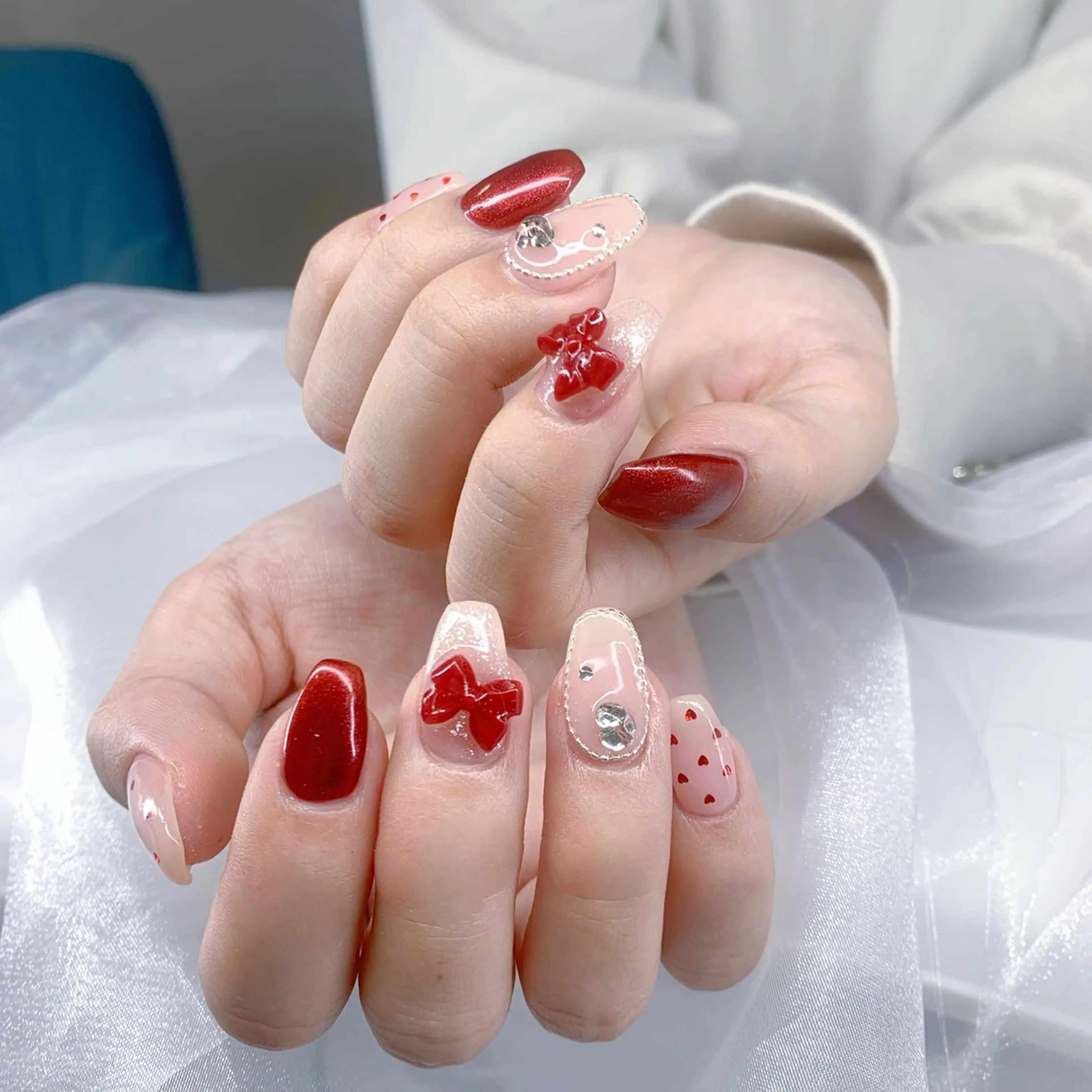 ネイル ガーリー 韓国ネイル スカルプネイル 冬ネイル クリスマス ハンドネイル モリ アユミのネイルデザイン