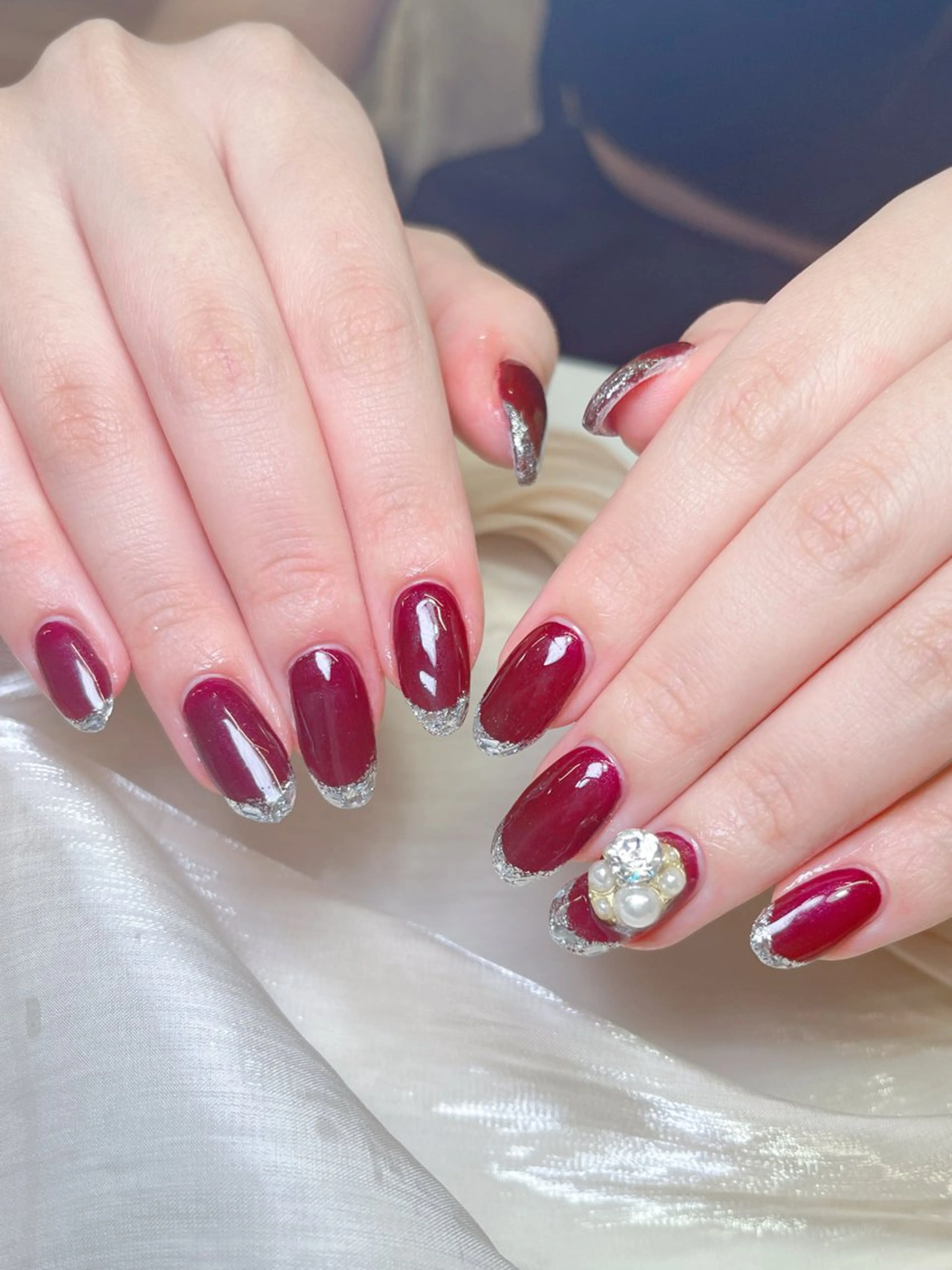 ネイル フレンチネイル ガラスフレンチ ピンク リボン ワンホンネイル candy nail 韓国風ワンホンネイルのネイルデザイン