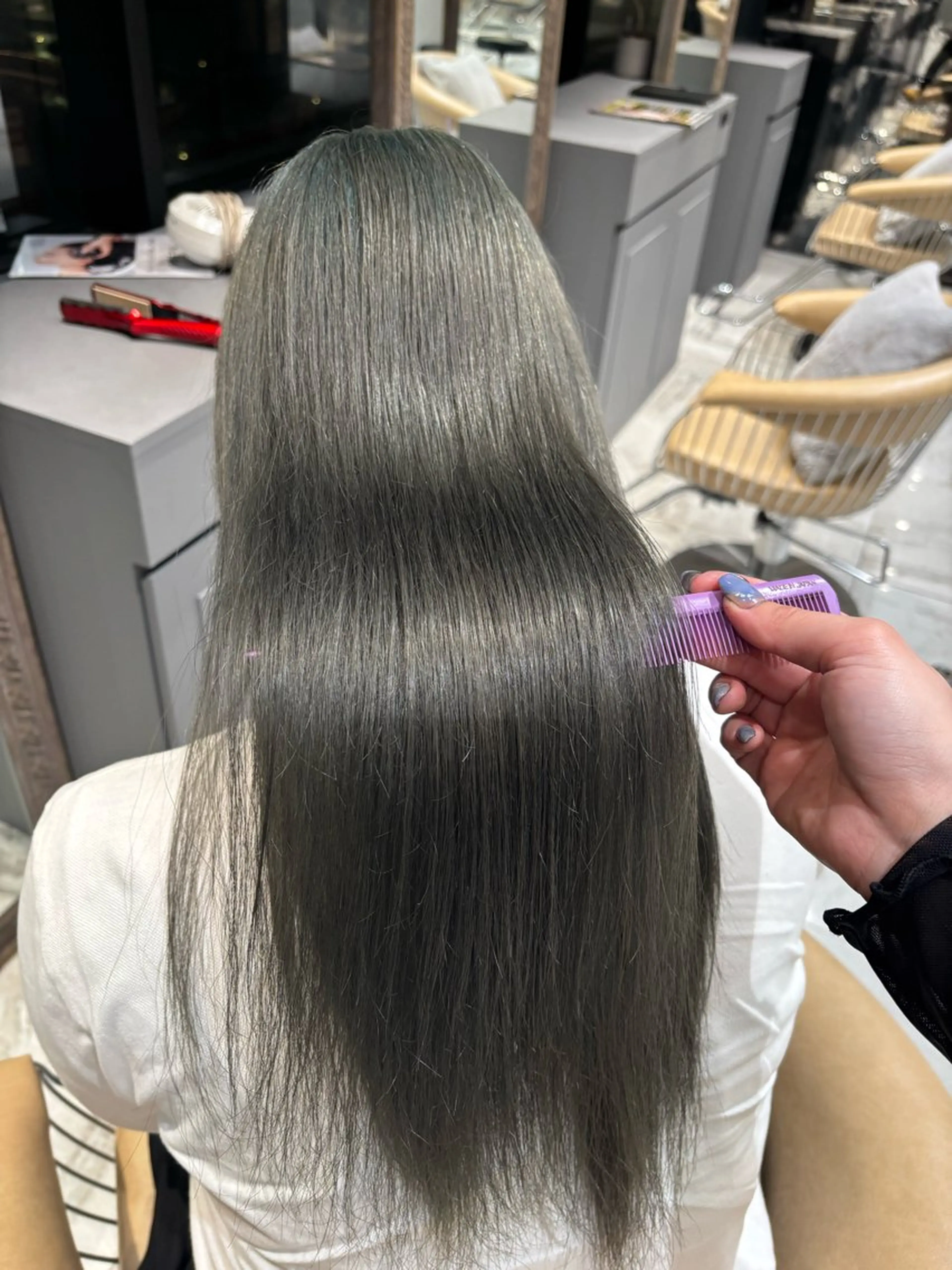 ロング カラー ブリーチ オリーブカラー ヘアカラー 透明感カラー/艶髪 髪質改善/ayariのヘアスタイル