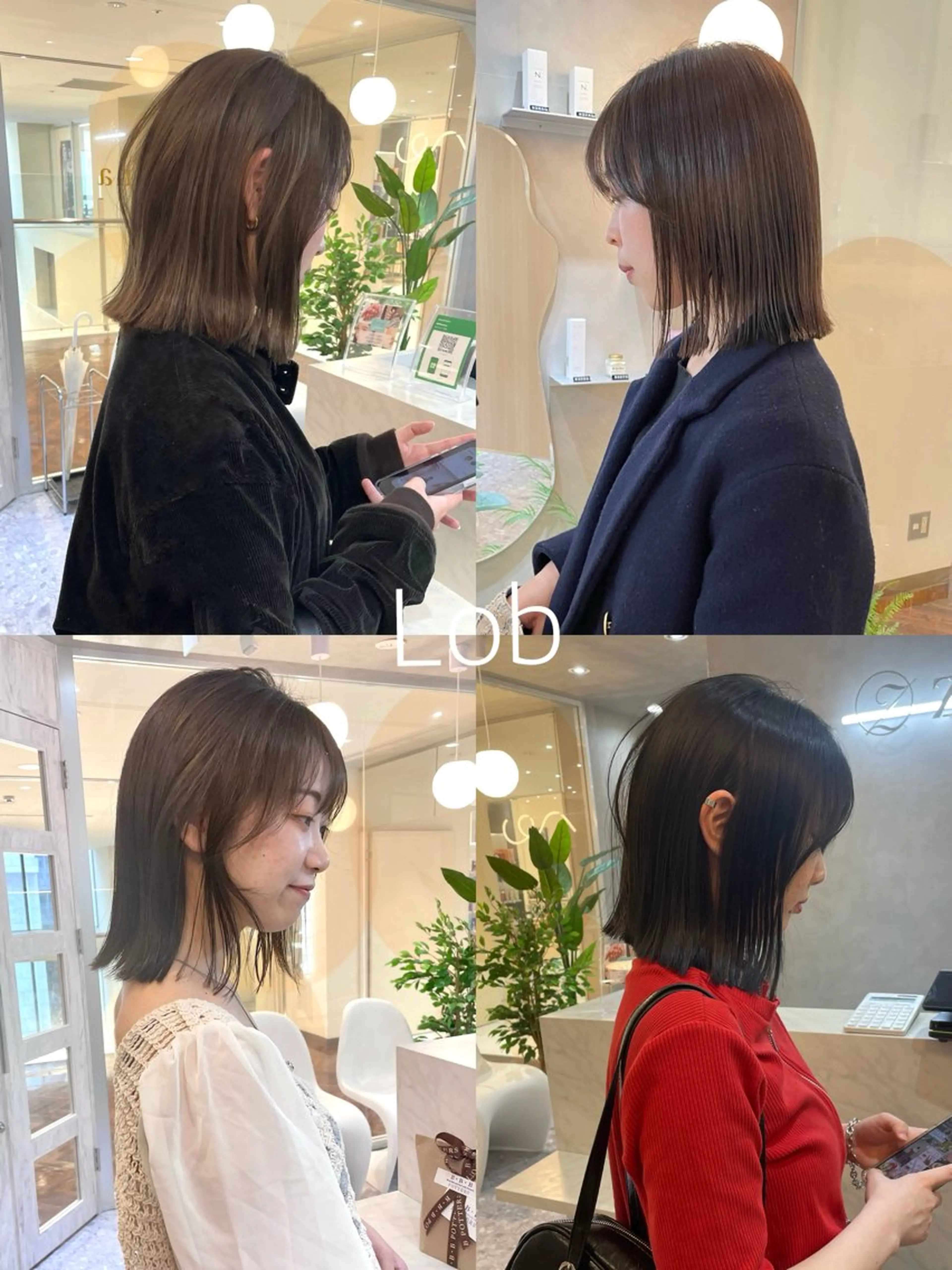 ミディアム ボブ カット ヘアカラー トリートメント ボブ/透明感カラー/ 赤み消し/髪質改善のヘアスタイル
