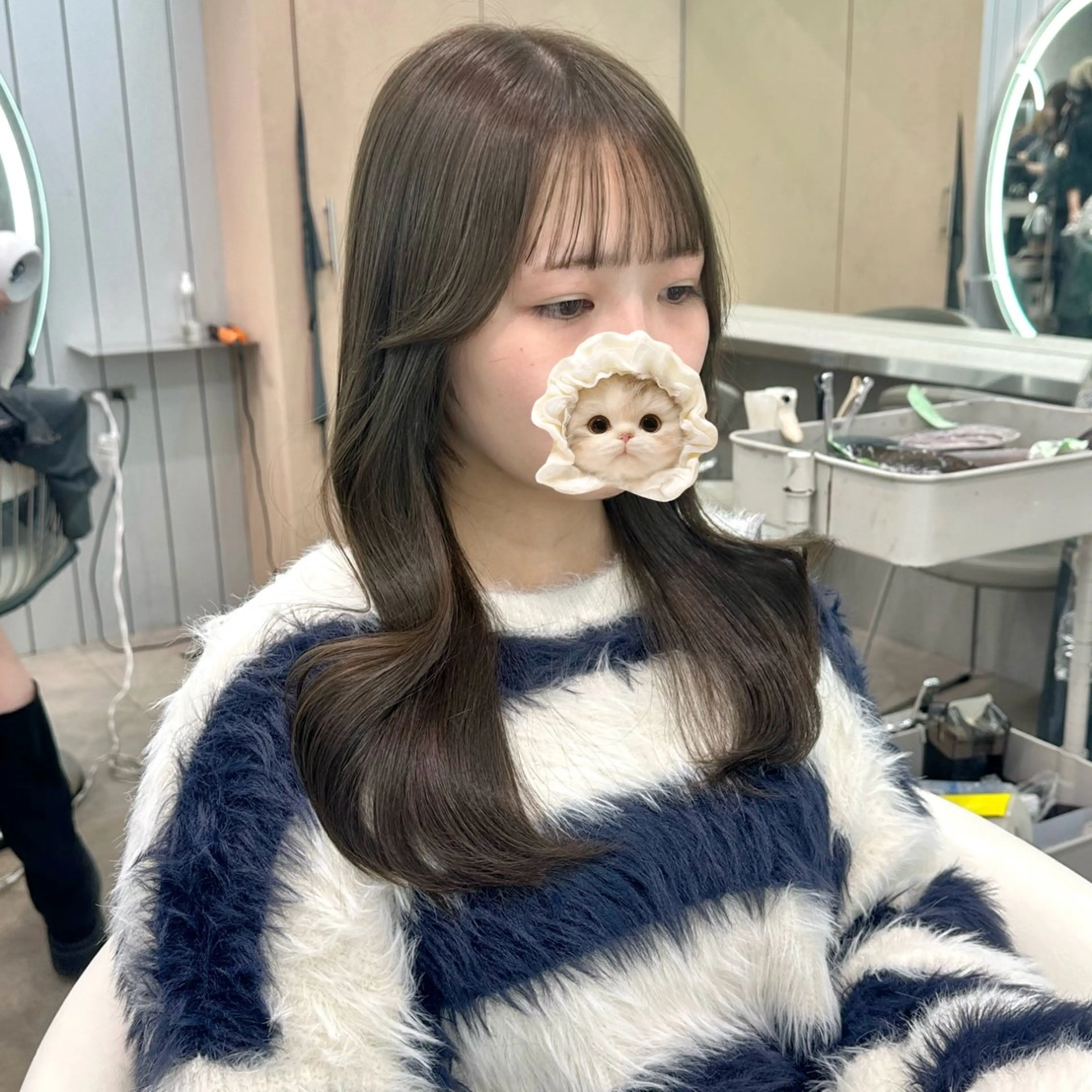 セミロング カット ヘアカラー トリートメント ブリーチなしW🎀 髪質改善／はのんのヘアスタイル