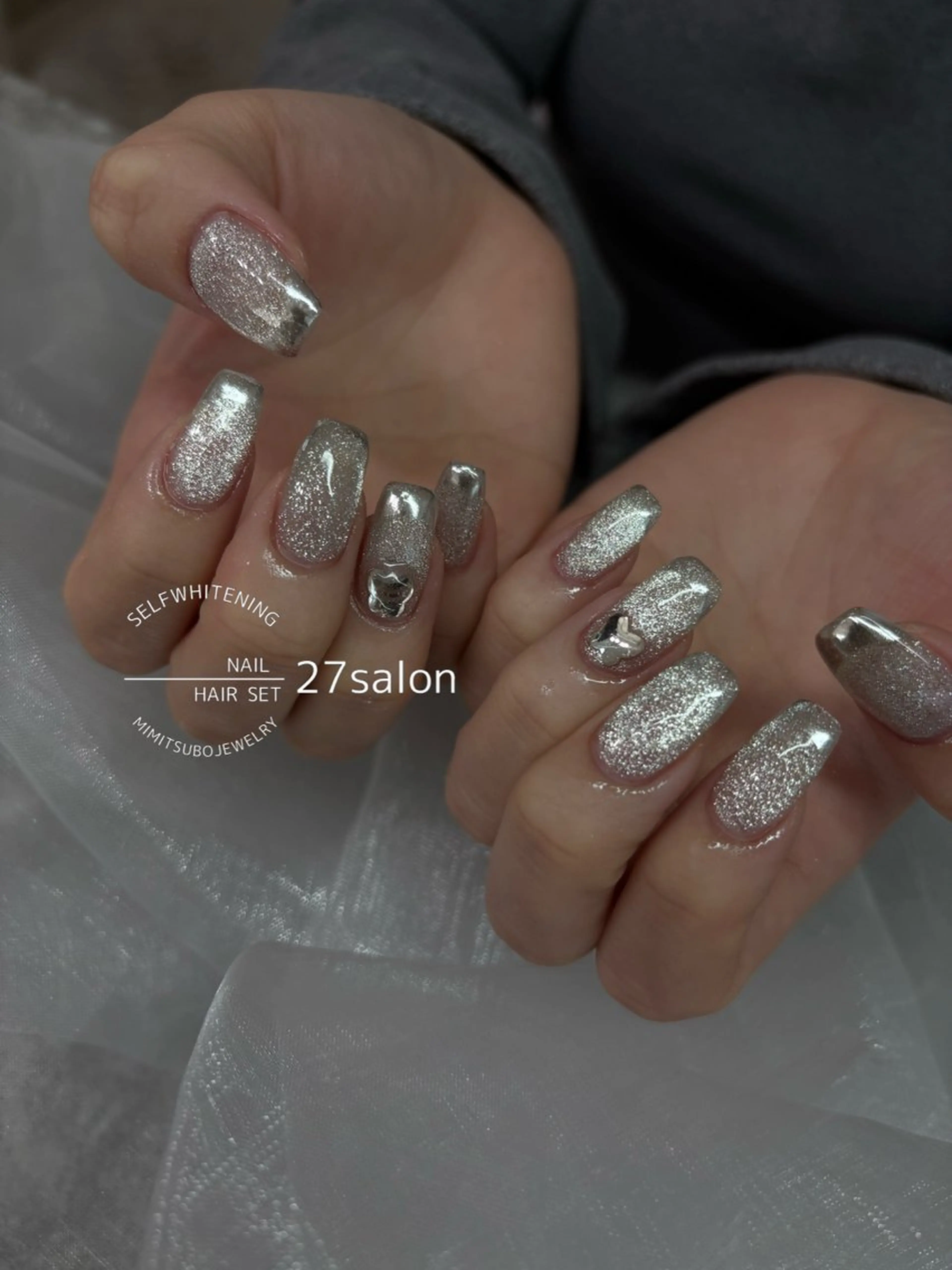 ネイル フレンチネイル マグネットネイル ミラーネイル ハンドネイル 27salon yuinaのネイルデザイン