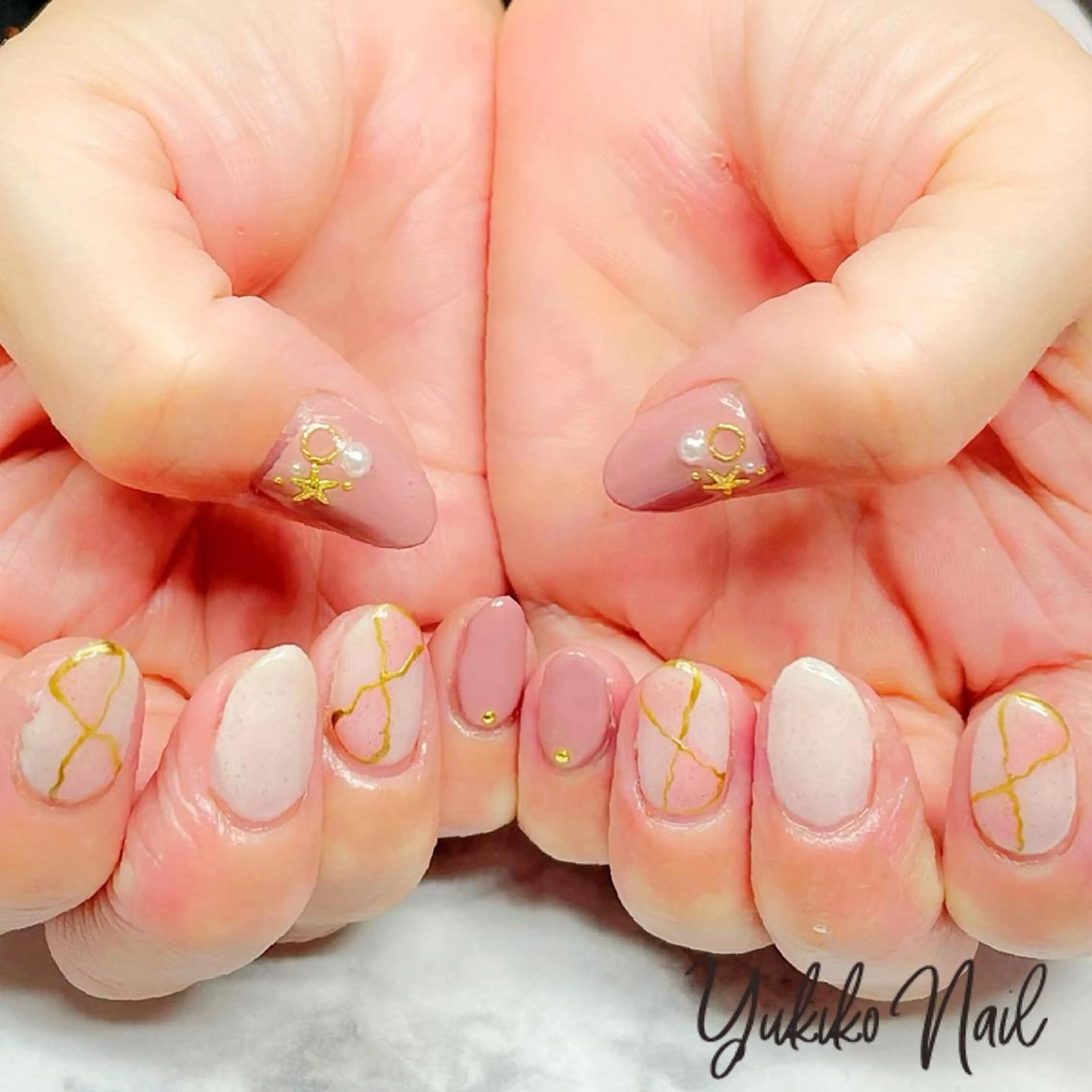 ネイル オフィスネイル ピンク ピンクベージュ ハンドネイル ユキコ ネイルのネイルデザイン