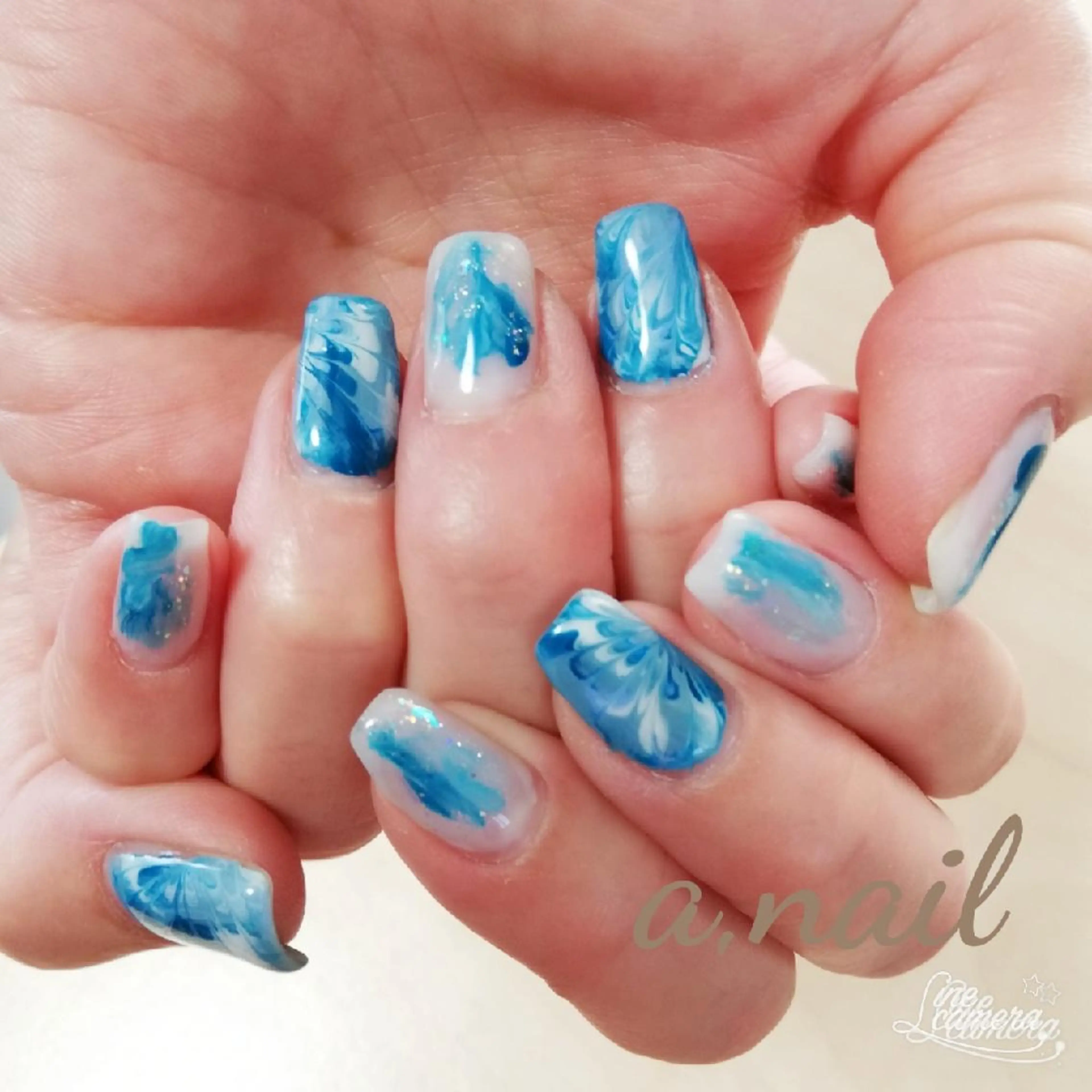 ネイル ブルー ピンク パープル ハンドネイル ネイルサロン エーネイルのネイルデザイン