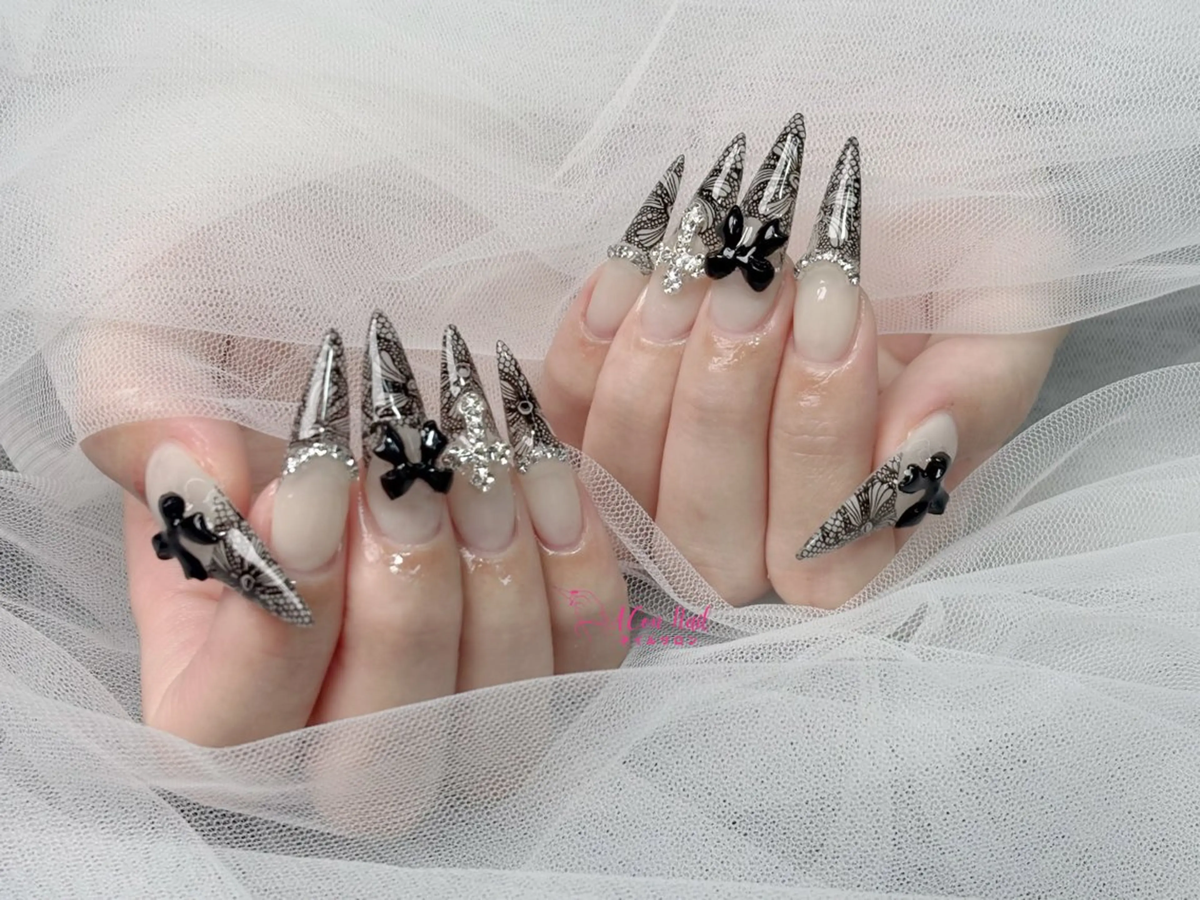 ネイル 桜ネイル 長さ出し フラワーネイル フレンチネイル ジェルネイル ハンドネイル AConNailSalon所属・ACon NailSalonのネイルデザイン