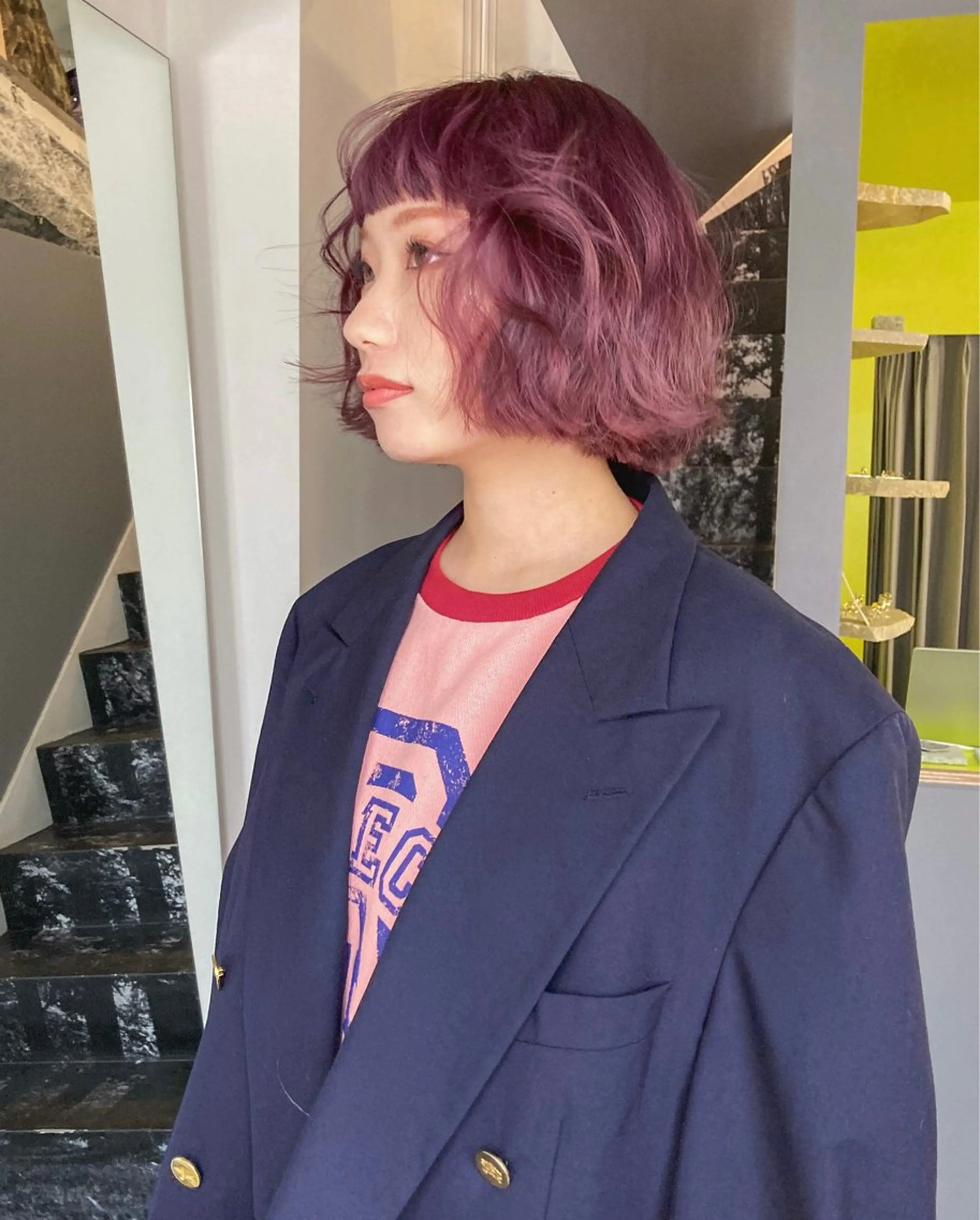 ミディアム ボブレイヤー ボブ レイヤーカット 似合わせカット カット ヘアカラー トリートメント 🫧艶ハイトーン ブリーチ🫧シモのヘアスタイル