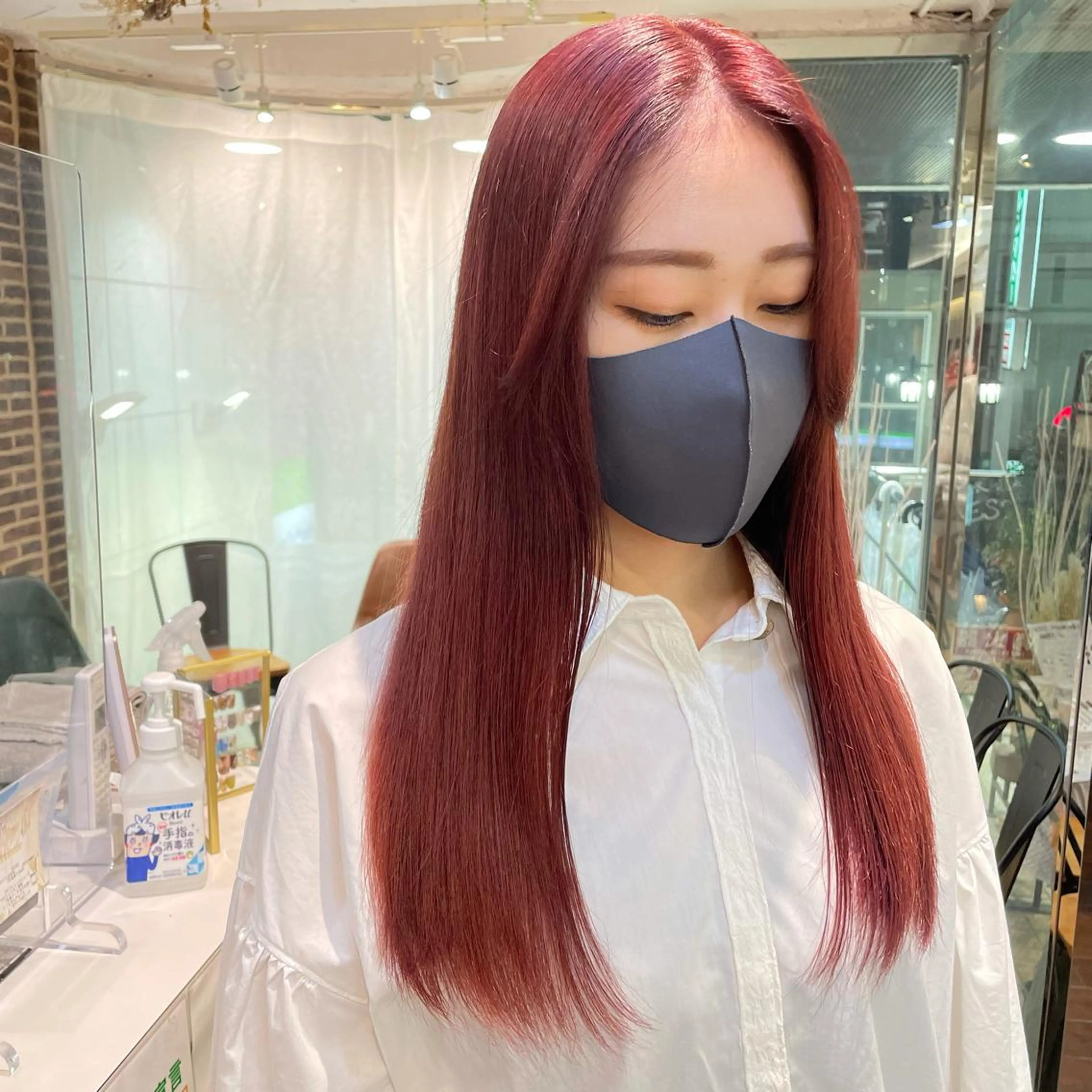 ロング カラー ピンクカラー ローズカラー aya/小顔レイヤー /柔らかカラーのヘアスタイル