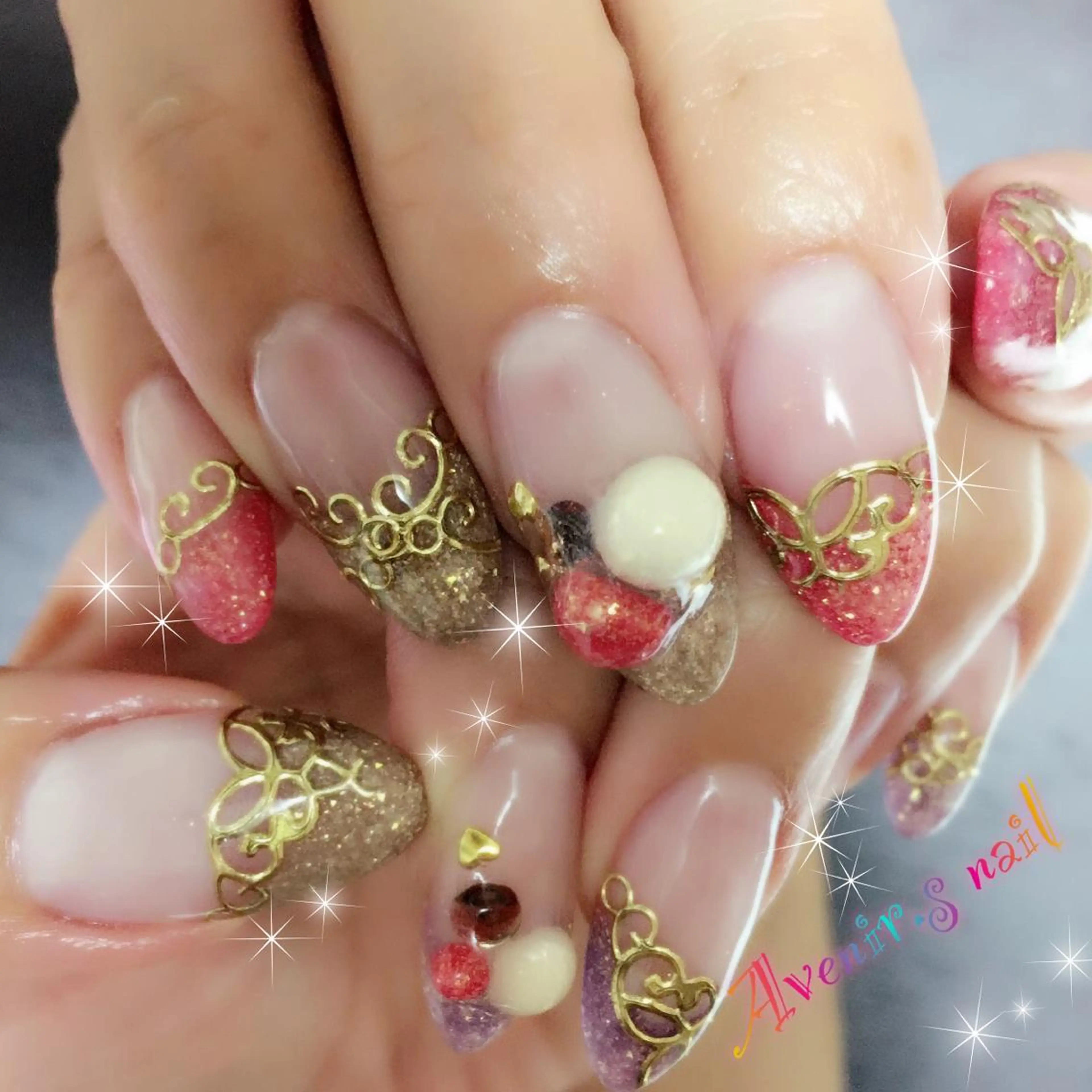 ネイル フレンチネイル ラメ(グリッター) スカルプネイル Home Salon Avenir.のネイルデザイン