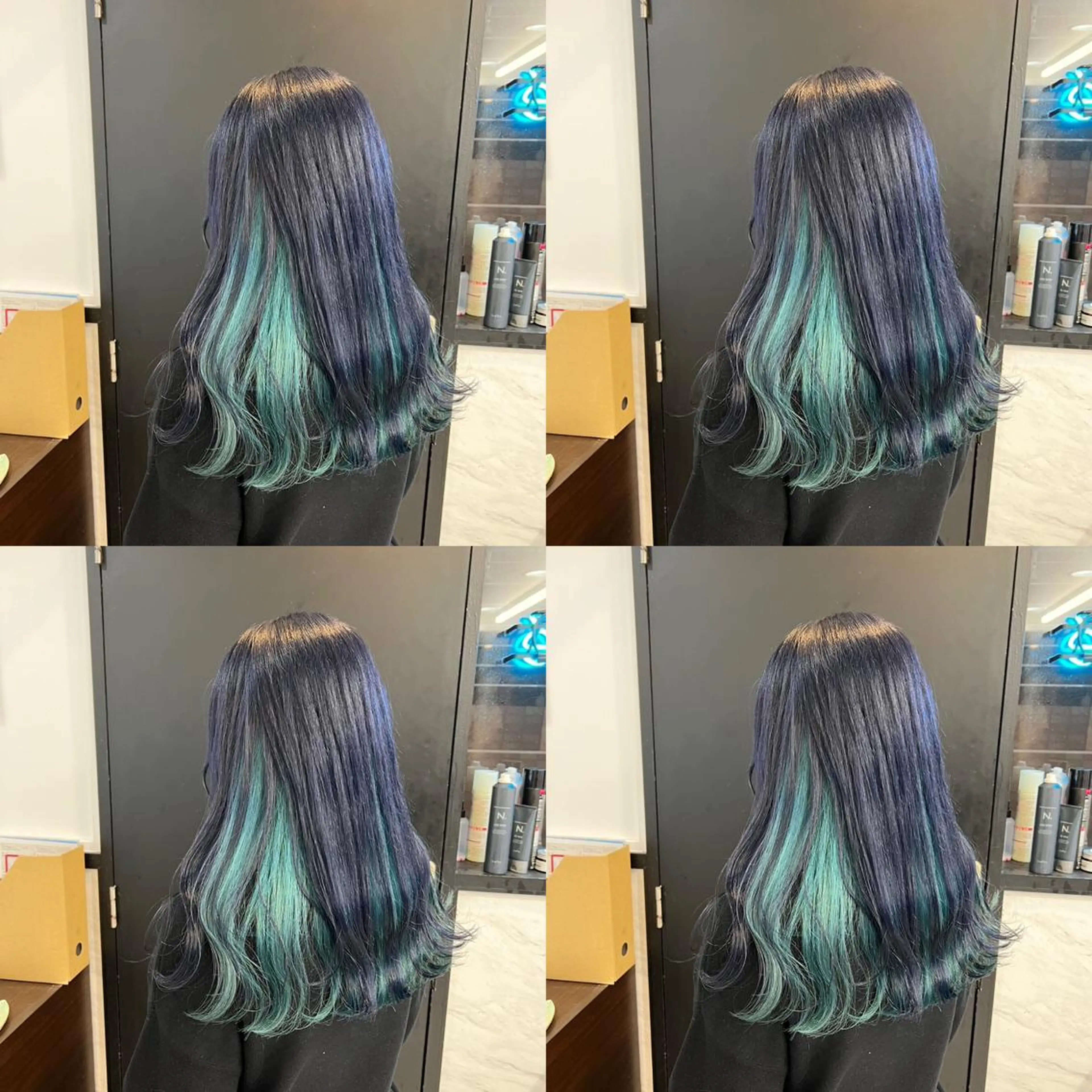 セミロング カラー 黒髪 ブルーカラー ブルーブラック エメラルドグリーン カット ヘアカラー トリートメント ✨髪質改善✖︎韓国 レイヤー✨ナカムラのヘアスタイル