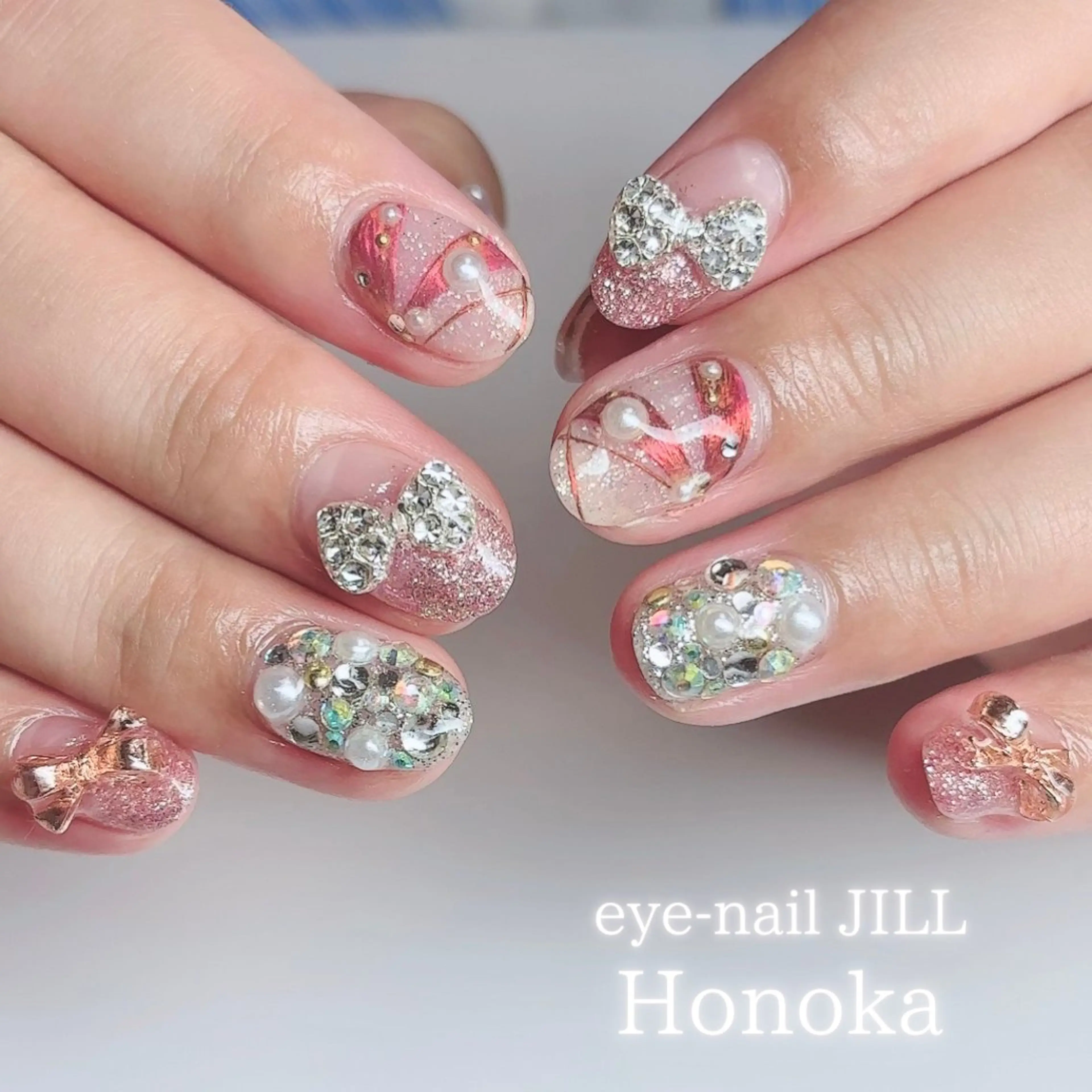 ネイル ガーリー リボン ハンドネイル JILL Honokaのネイルデザイン