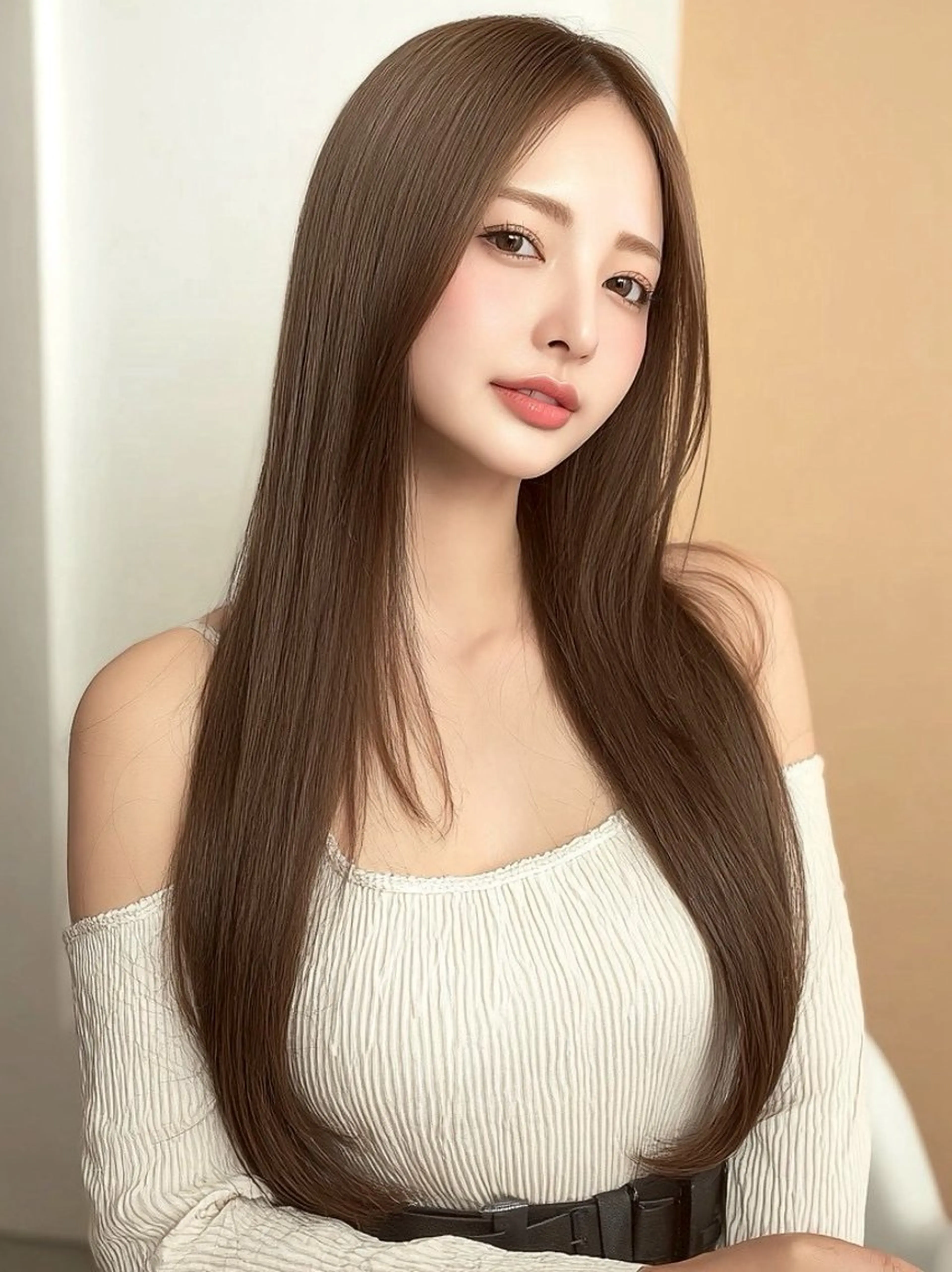 ロング カラー 透明感カラー くびれヘア 顔周りカット ヨシンモリ 韓国風ヘア カット ヘアカラー トリートメント 京都韓国ヘア🇰🇷 /髪質改善/透カラーのヘアスタイル