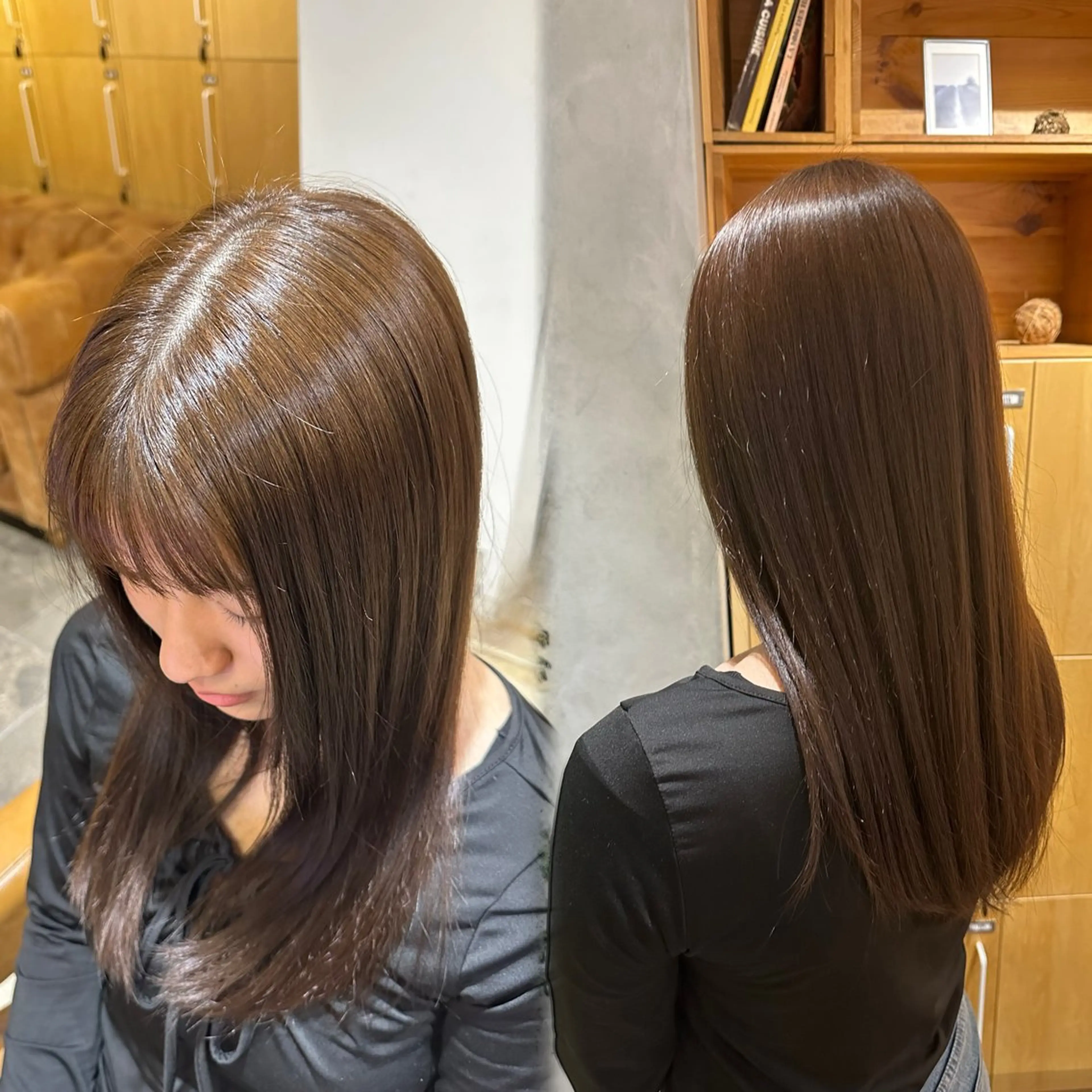 セミロング カラー ベージュカラー ブラウンカラー 艶髪カラー/透明感 美髪/白髪/ﾑﾅｶﾀのヘアスタイル