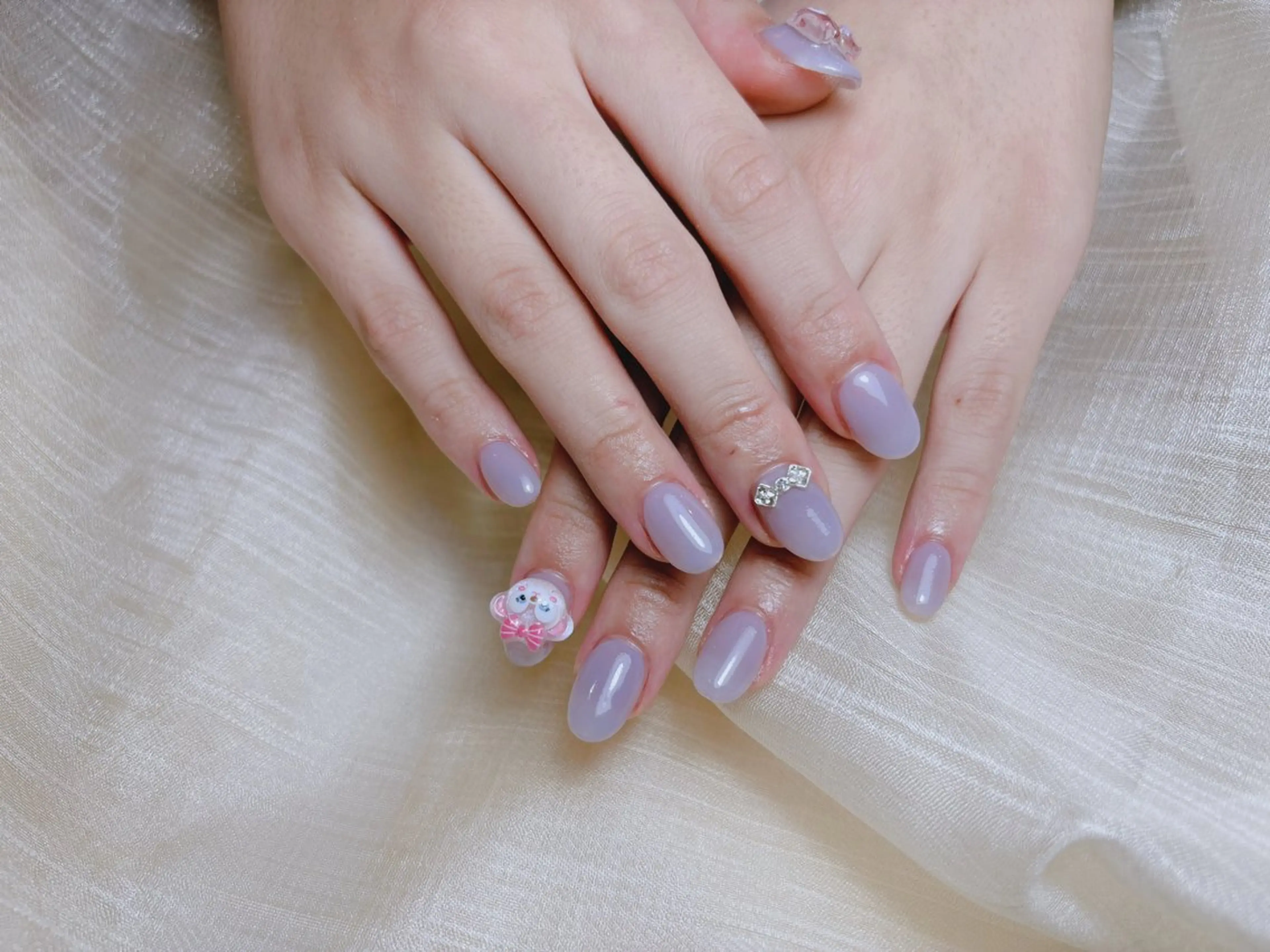 [初回オフ無料]ワンカラー／ラメグラ／フラッシュネイル2個(本)パーツ or 2本埋め尽くし（パーツ、長さだしオフ別の写真