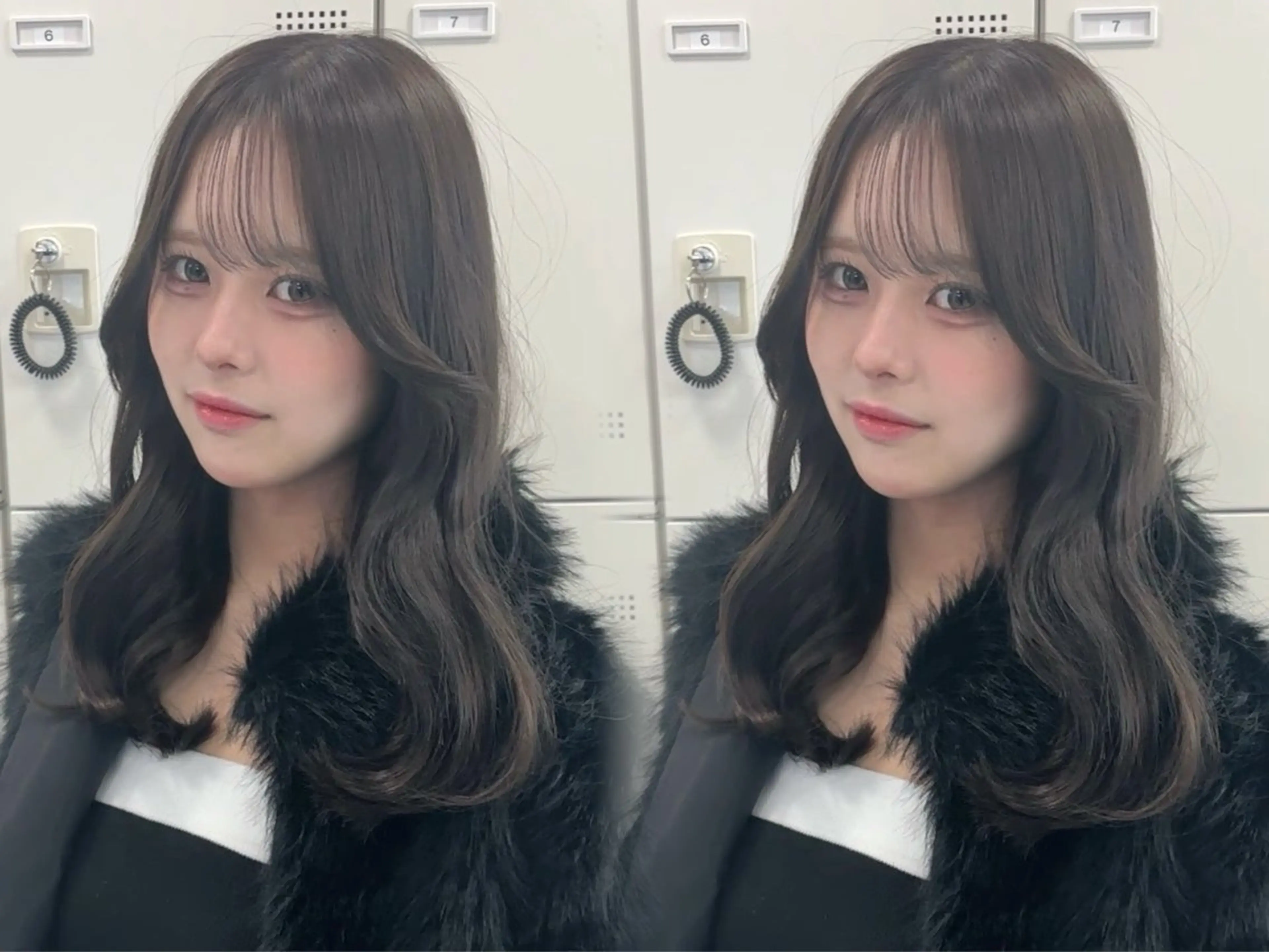 ロング カット ヘアカラー トリートメント 韓国ヘア/ブリーチ無 しWカラー/オリーブのヘアスタイル