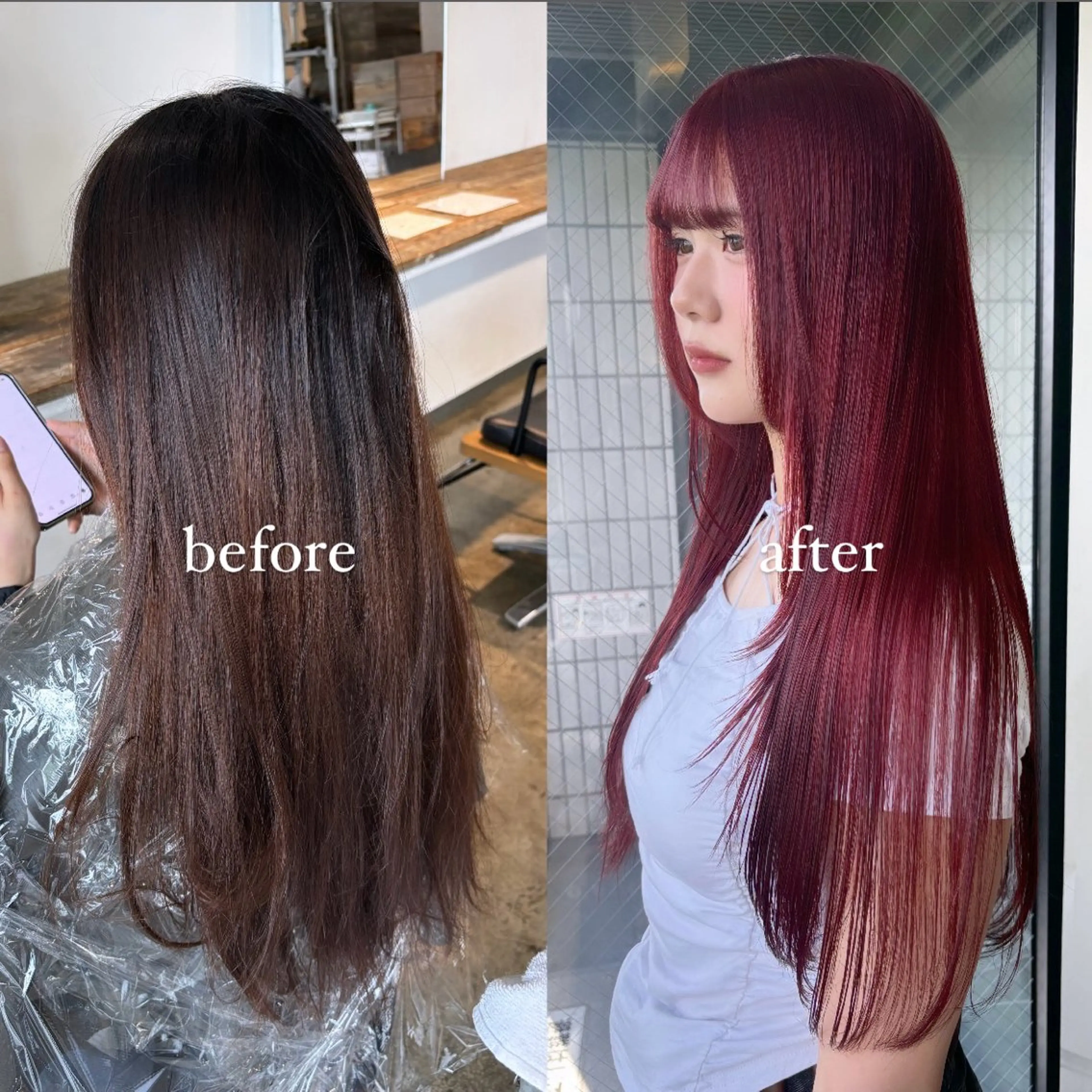 ロング カラー ブリーチ ボルドーカラー ケアブリーチ ケアカラー ダブルカラー 暖色カラー🍒 ケアブリーチ/akiのヘアスタイル