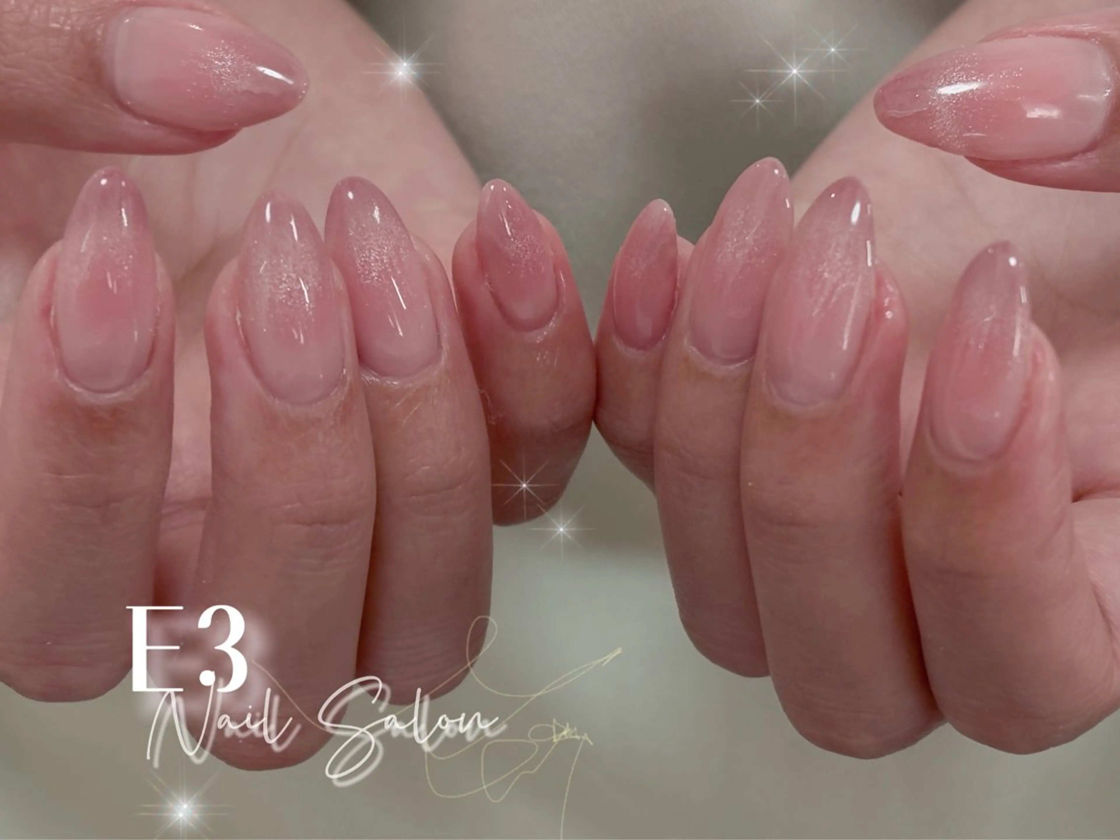 ネイル 桜ネイル フレンチネイル ジェルネイル ガラスフレンチ グラデーション ハンドネイル E3 Nail Salonのネイルデザイン