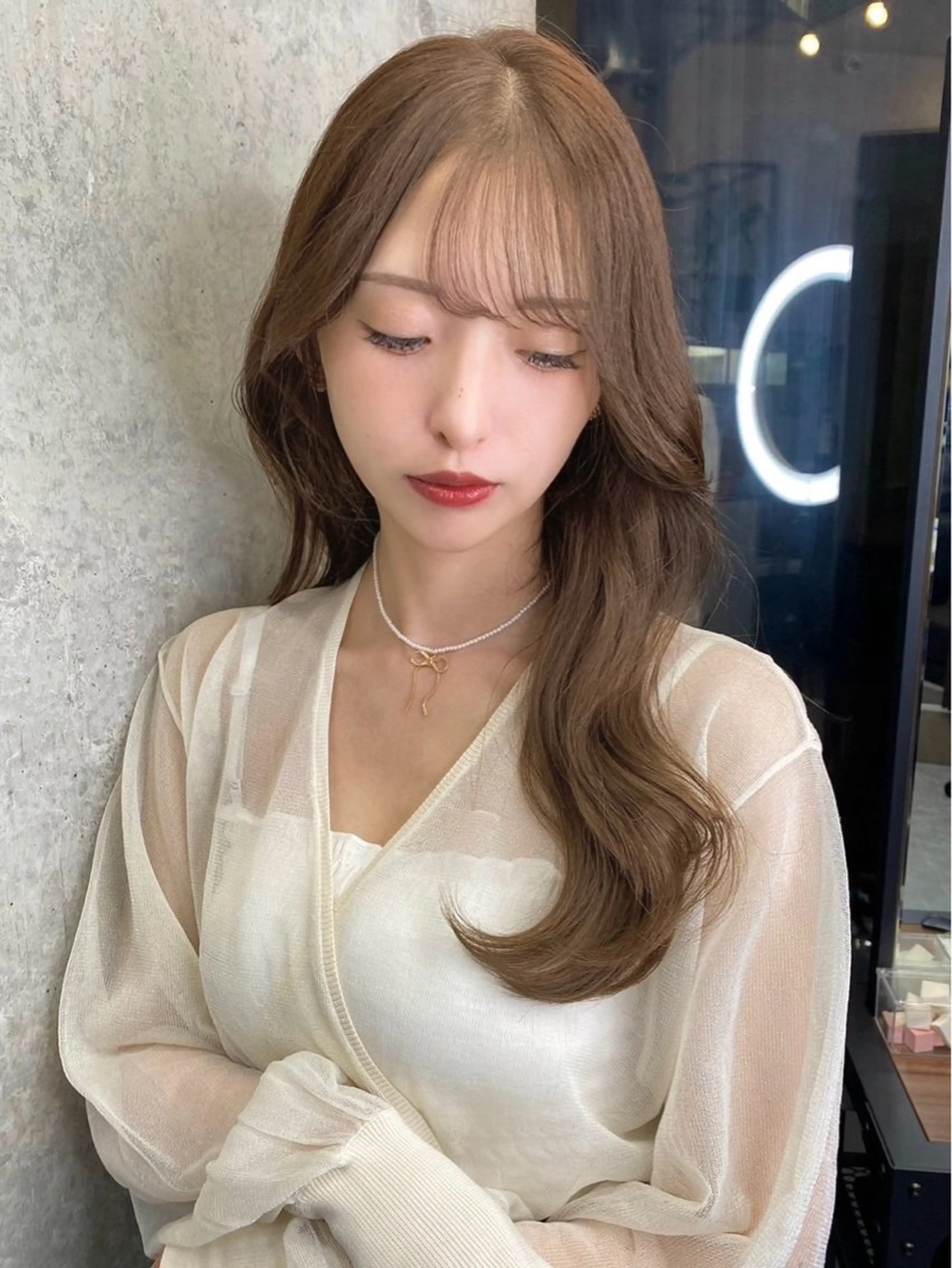 セミロング カット ヘアカラー トリートメント 韓国/ワンホンヘア 髪質改善/MaCoのヘアスタイル