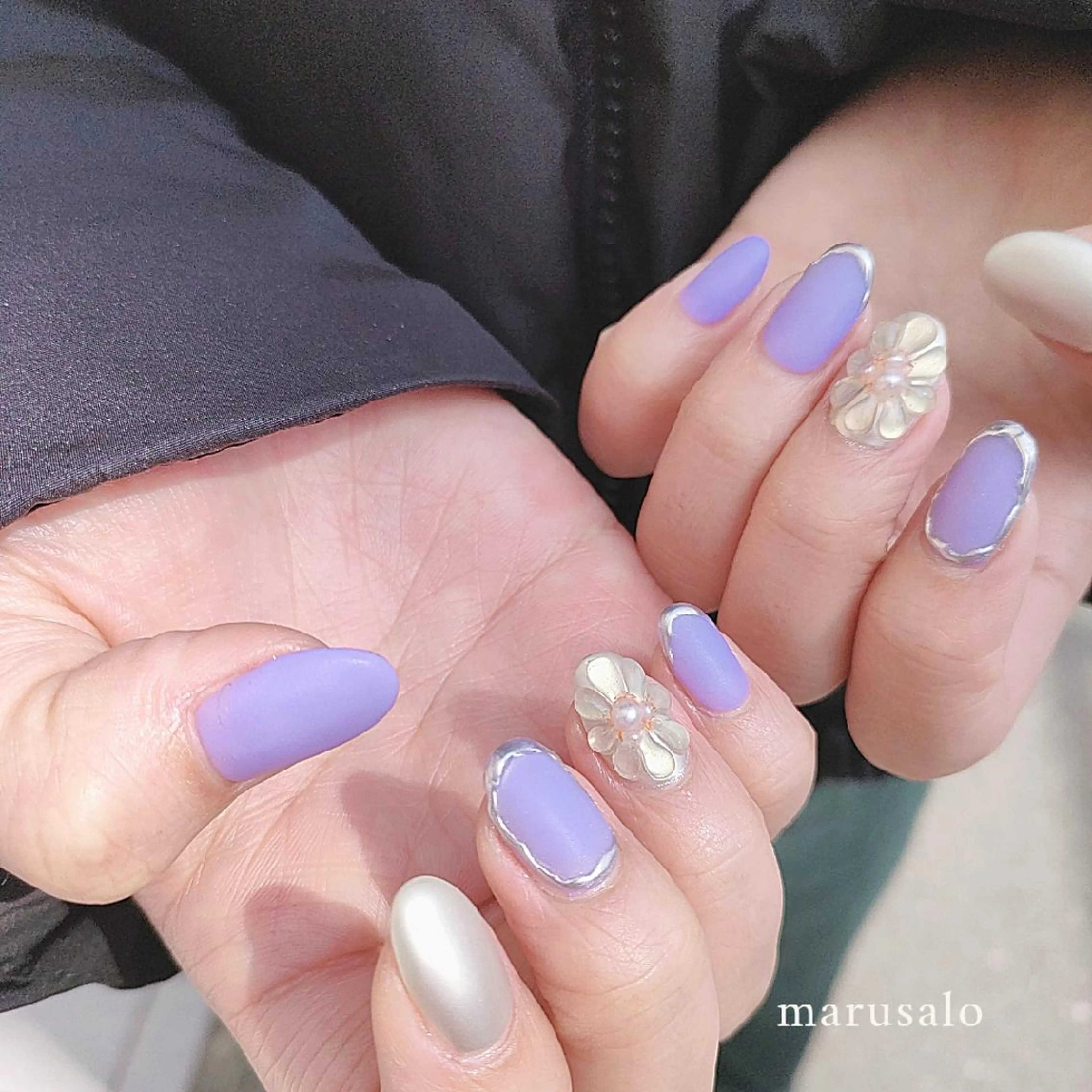 ネイル フラワーネイル マットネイル ミラーネイル ニュアンスネイル ぷっくりネイル ハンドネイル marusalo nailのネイルデザイン