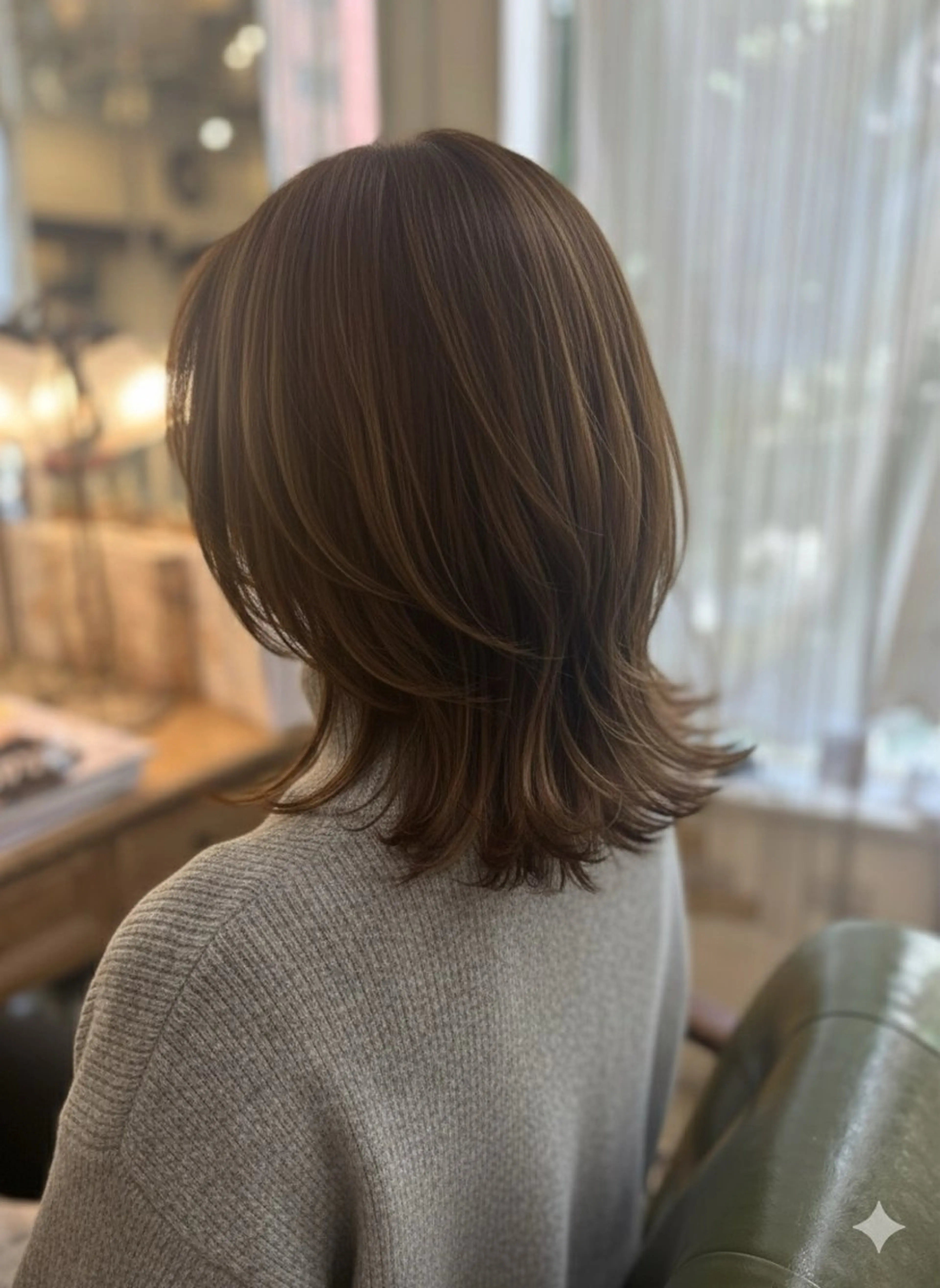 ミディアム レイヤーカット 外ハネヘア カット ヘアカラー 新宿/髪質改善/ 白髪ぼかし/山口のヘアスタイル