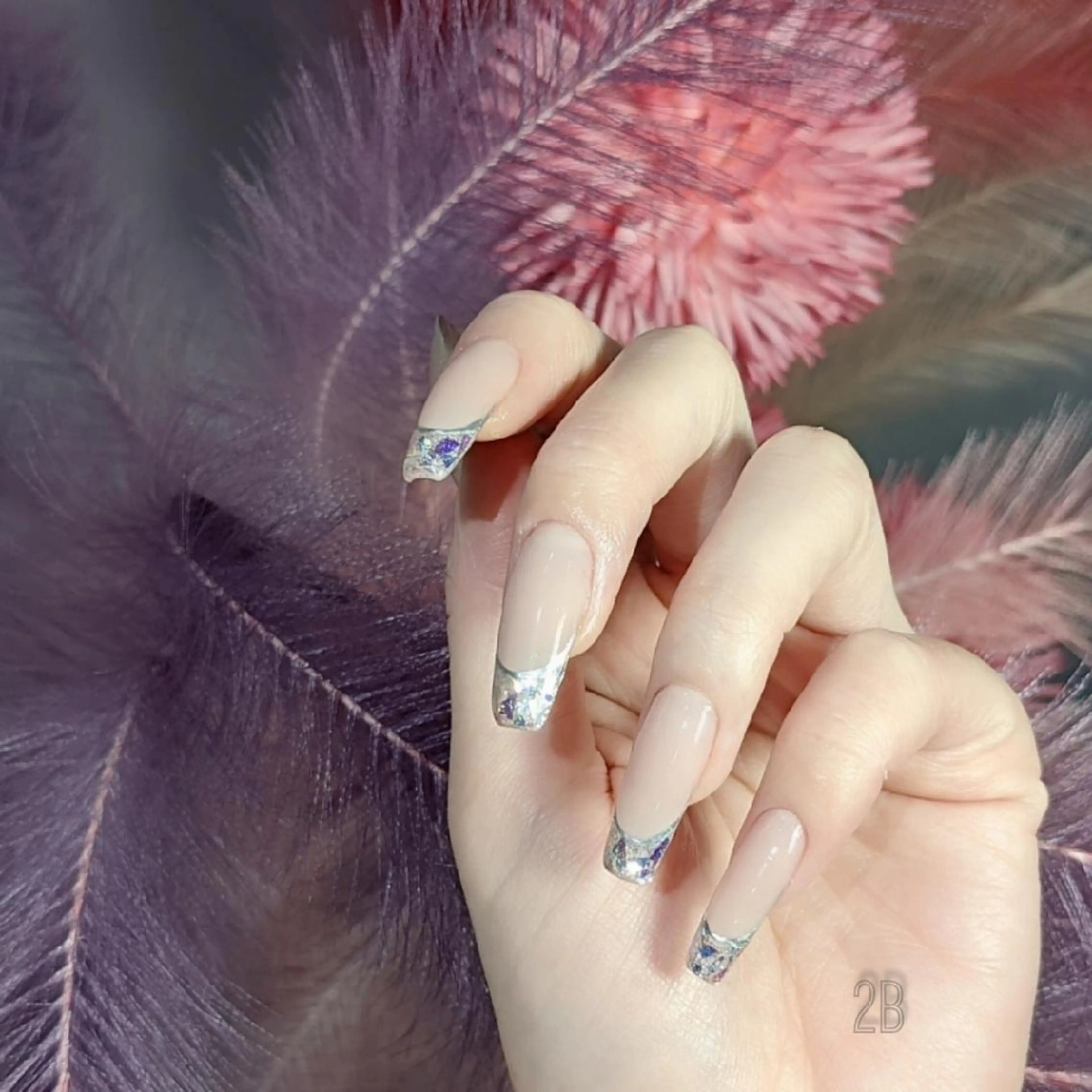 ネイル オーロラネイル フレンチネイル ジェルネイル ガラスフレンチ 氷ネイル・うるうるネイル 2B__nails ニービー京都伏見区のネイルデザイン