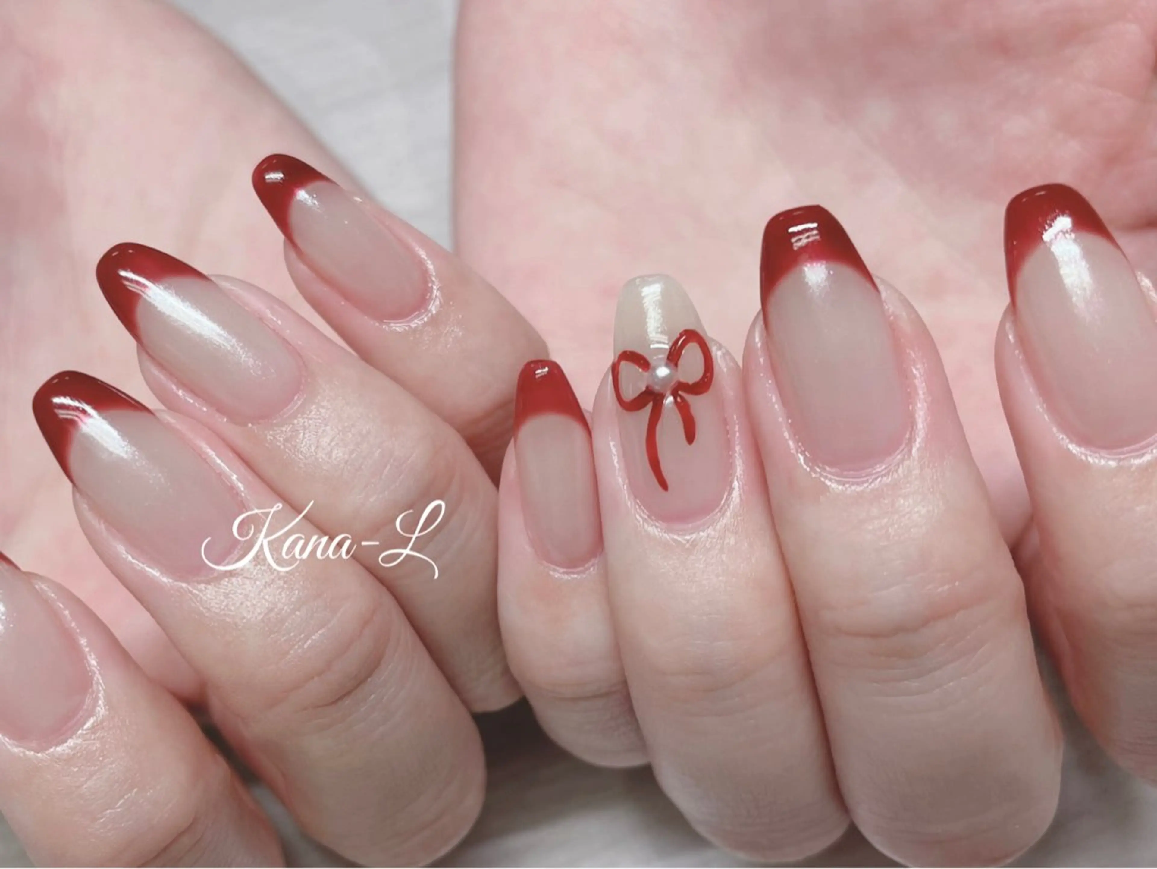 ネイル ボルドー フレンチネイル ジェルネイル ミラーネイル パラジェル 芦辺 香奈のネイルデザイン