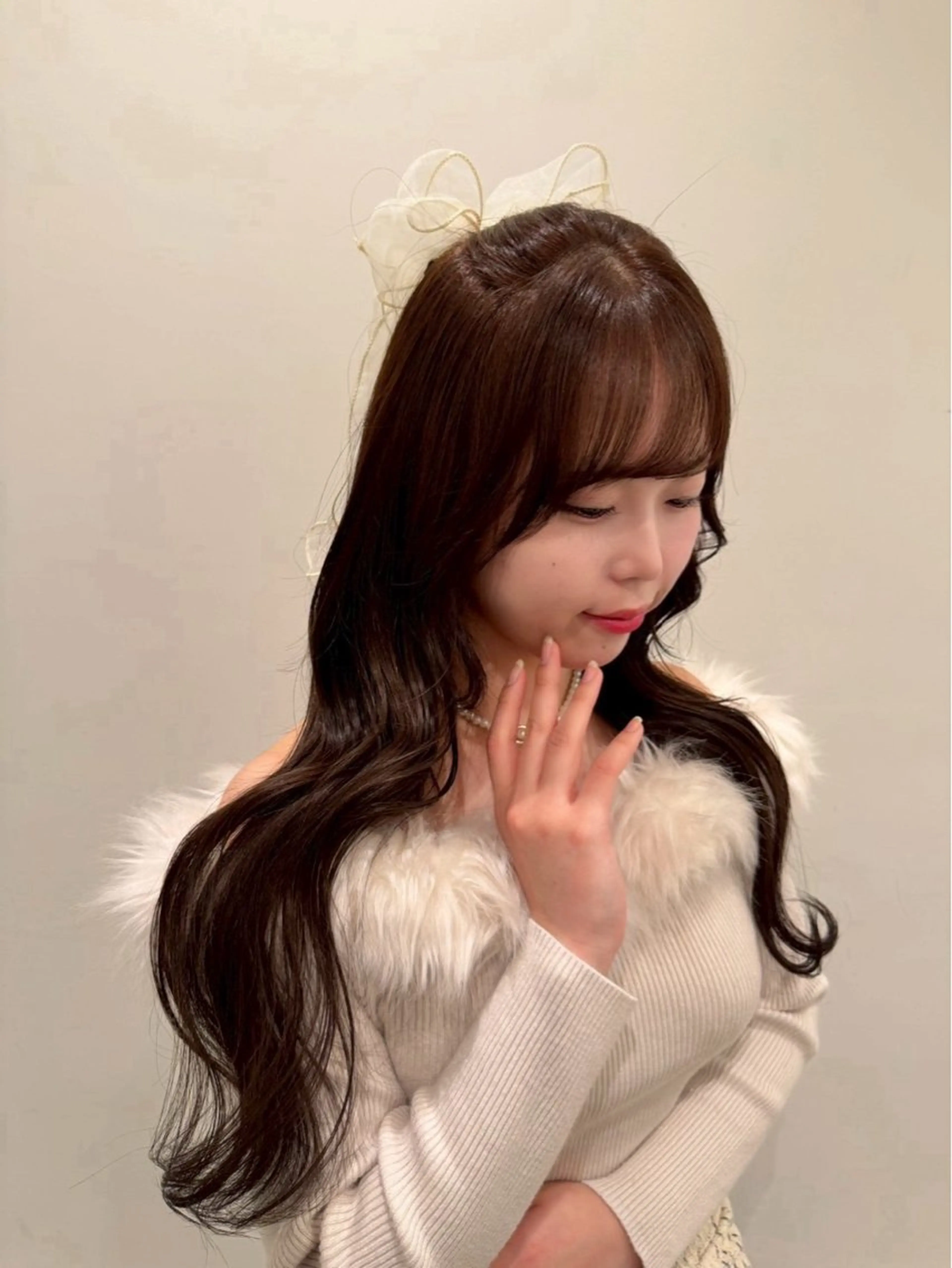 ロング カラー ベージュカラー オレンジ 萩原 紗妃のヘアスタイル