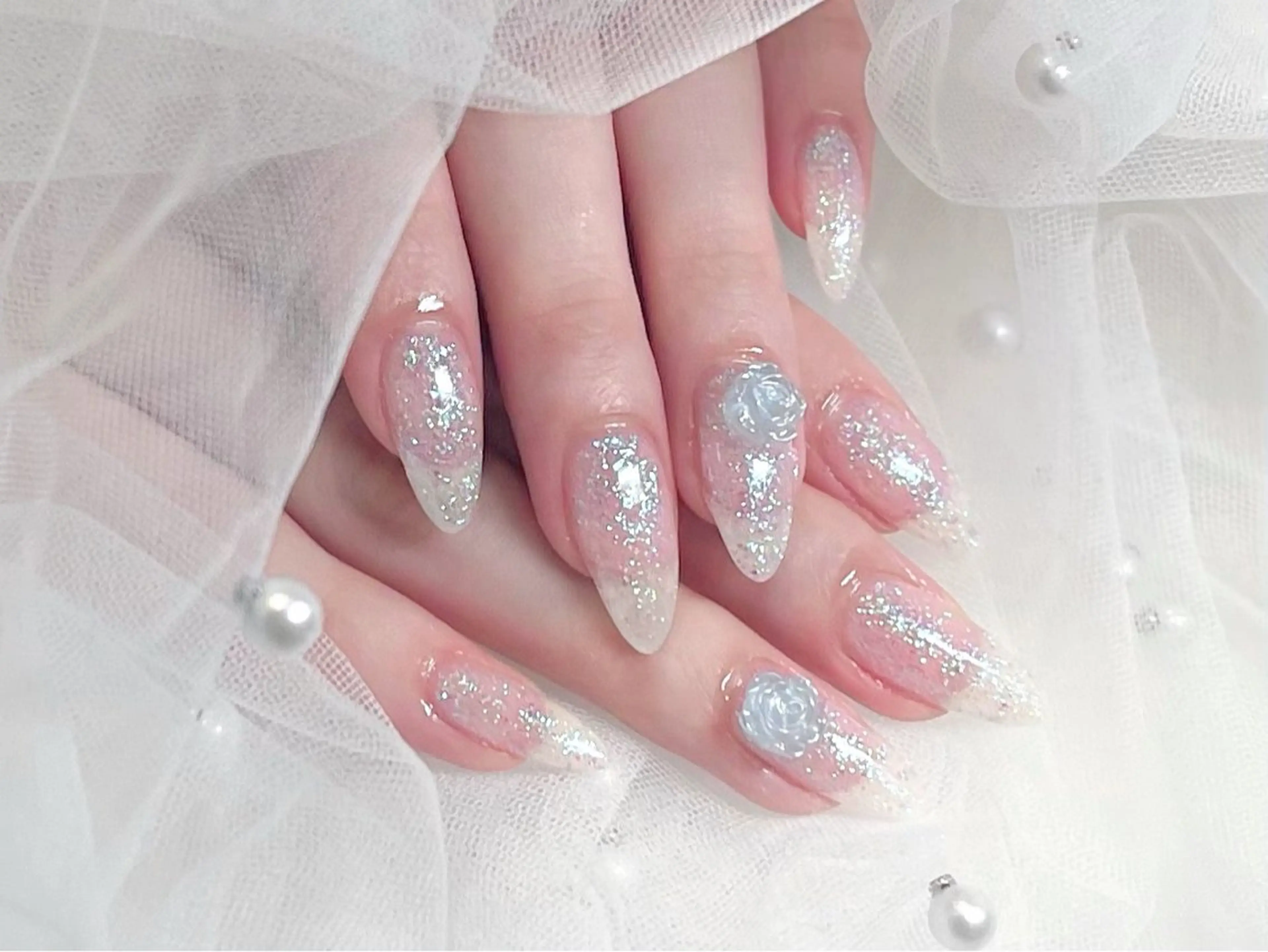 ネイル ラメ(グリッター) 水色 ワンカラーネイル ハンドネイル ちゅるんネイル ✨🎀AMIのネイルデザイン