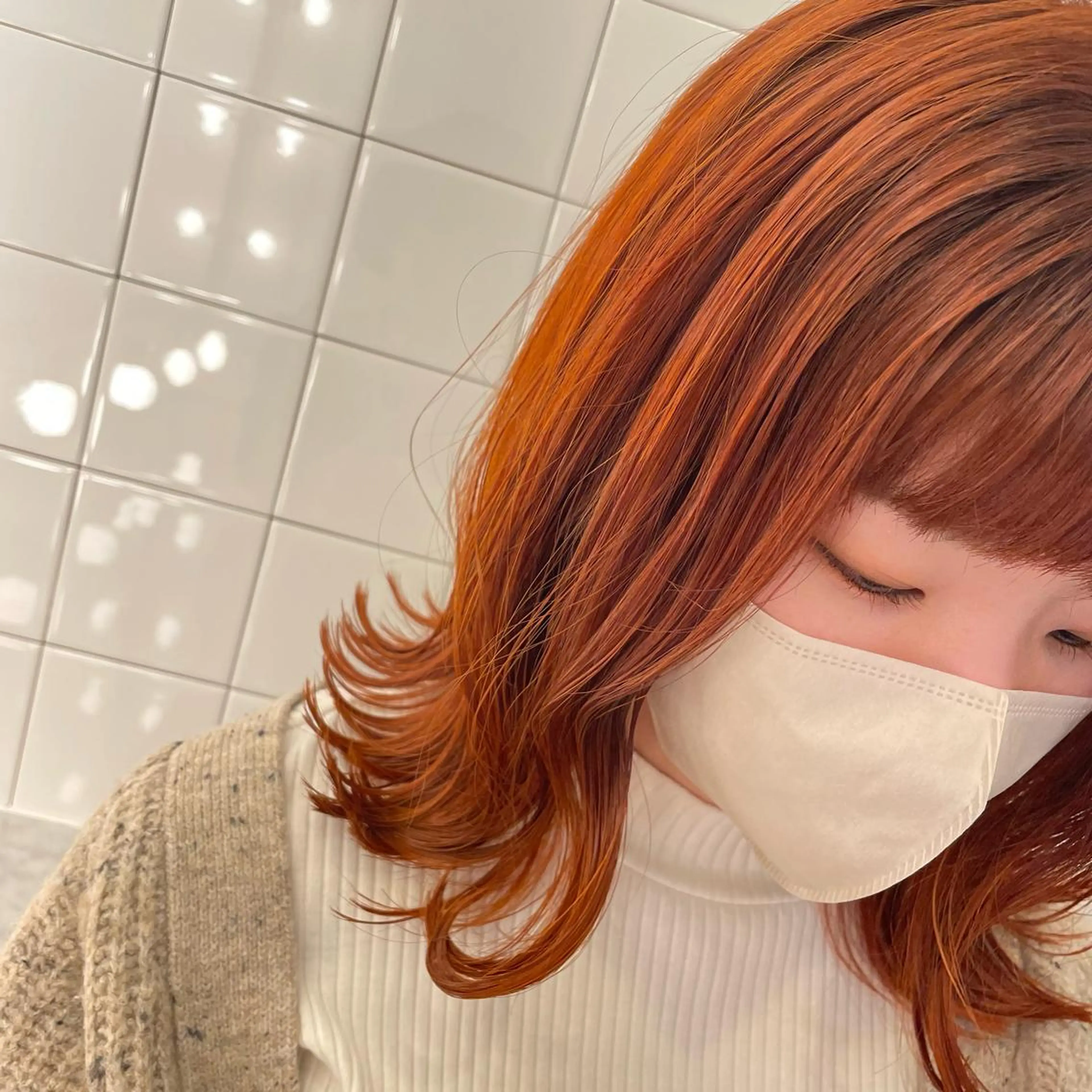 ミディアム カラー オレンジ ハイトーン 🌷ハルミ🌷のヘアスタイル