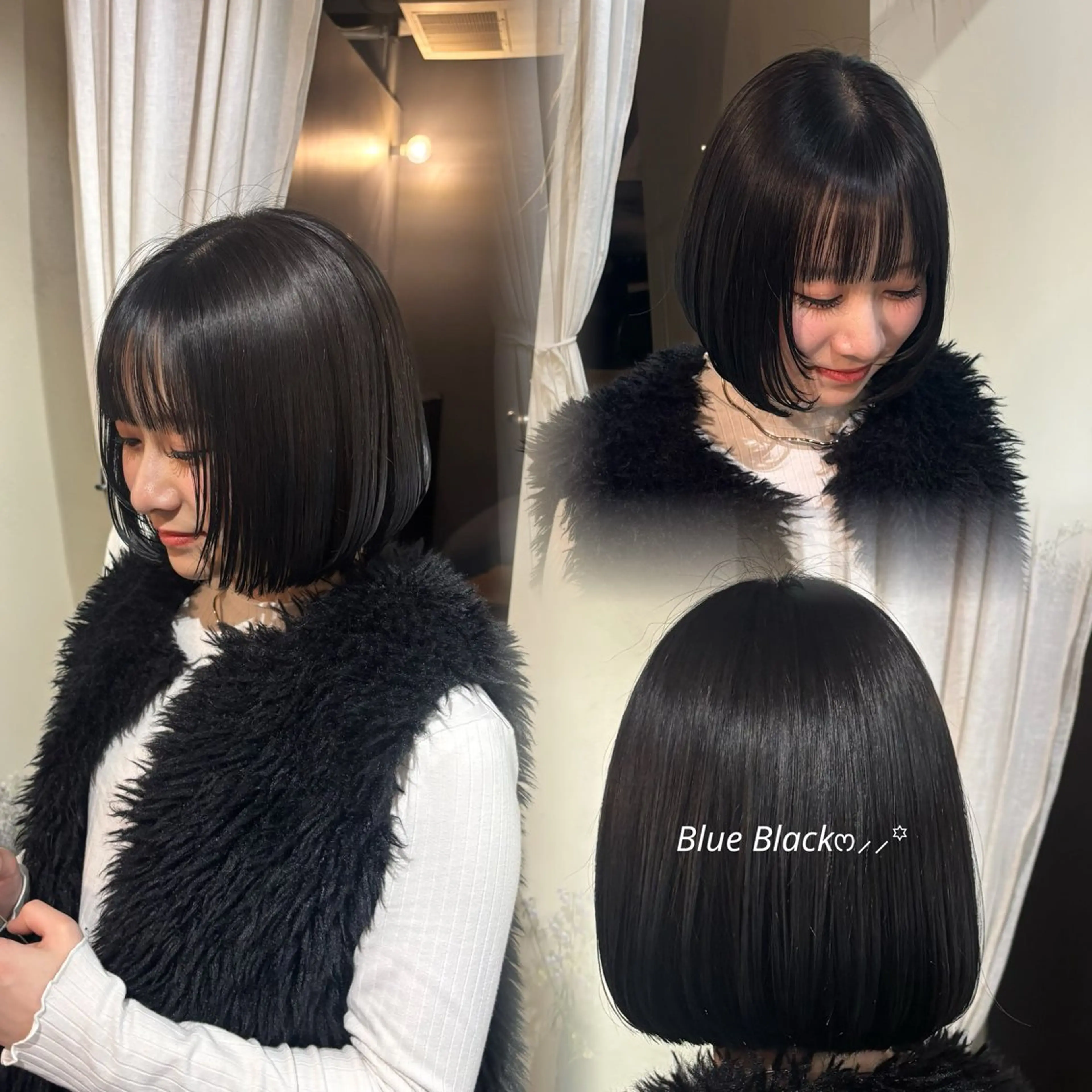 カラー アッシュ 黒髪 ブルーカラー ブルーブラック 透明感カラー ヘアカラー トリートメント 🌷花屋併設🌷 岡本明日実のヘアスタイル