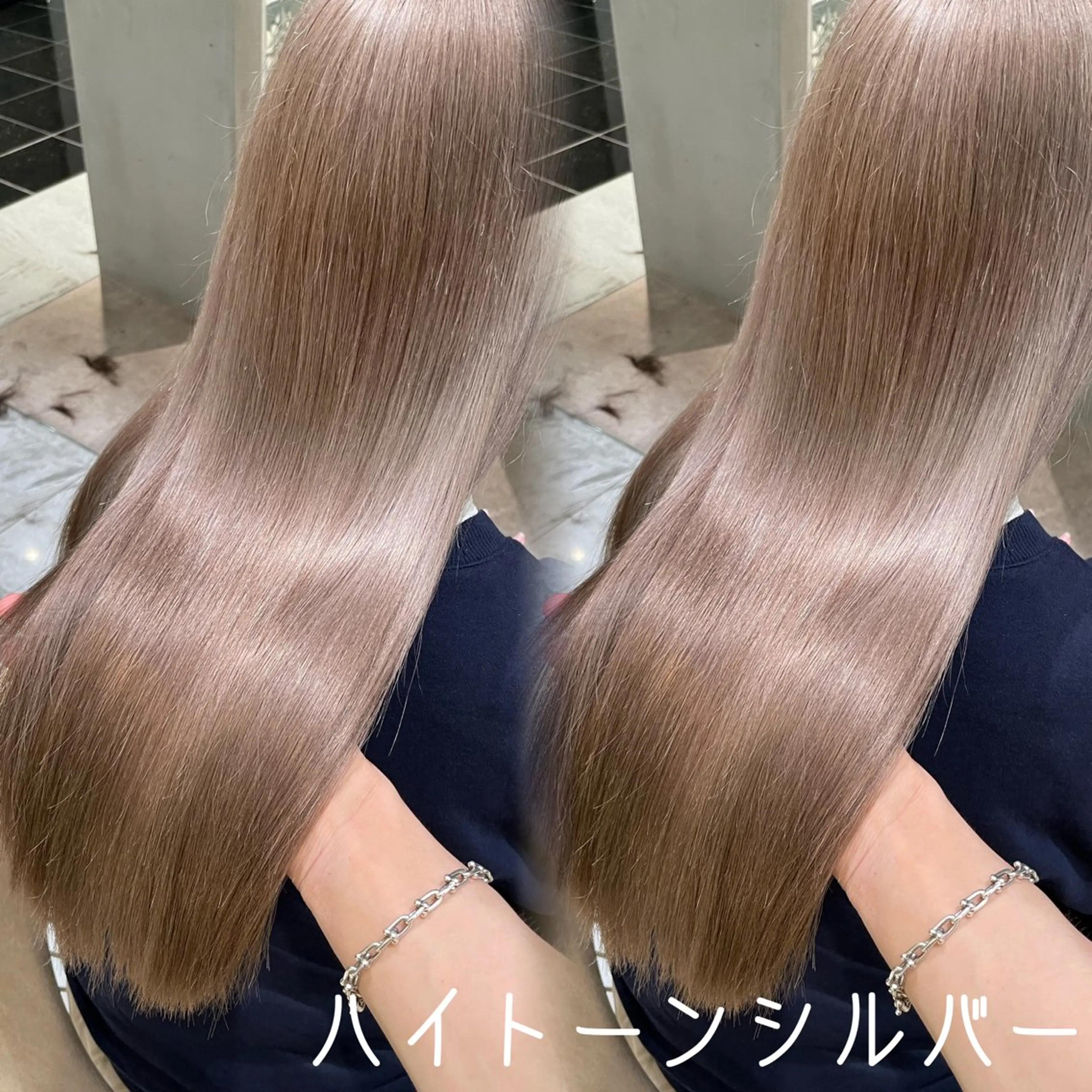 セミロング カラー アッシュ ベージュカラー ブリーチ ブルーカラー 透明感カラー 韓国カット/透明感 カラー/NANAMIのヘアスタイル