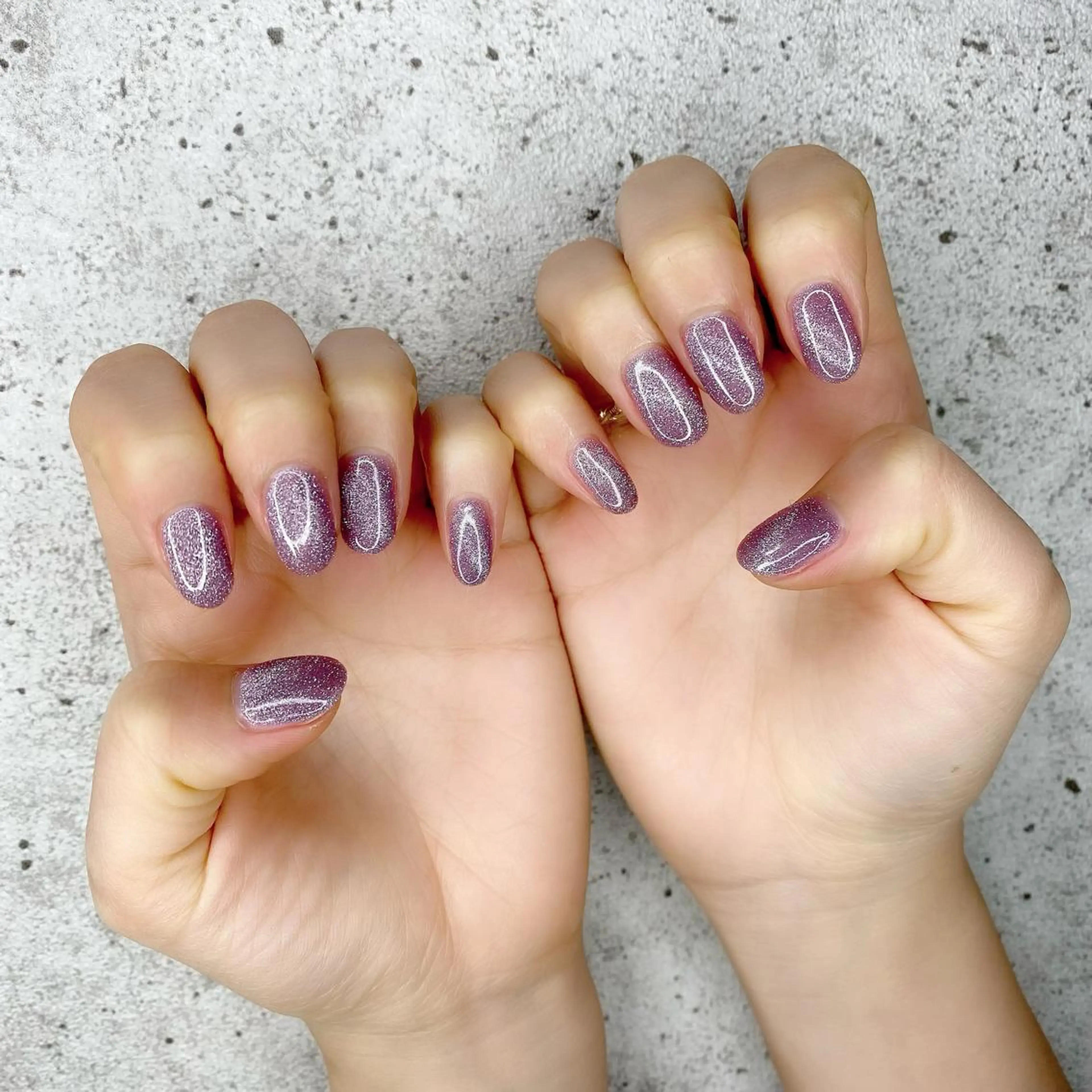 ミディアム カラー パーマ ヘアアレンジ メンズ キッズ ネイル マツエク・マツパ アイブロウ パープルカラー フラッシュネイル ラメ(グリッター) マグネットネイル パープル Salon Ｋのネイルデザイン