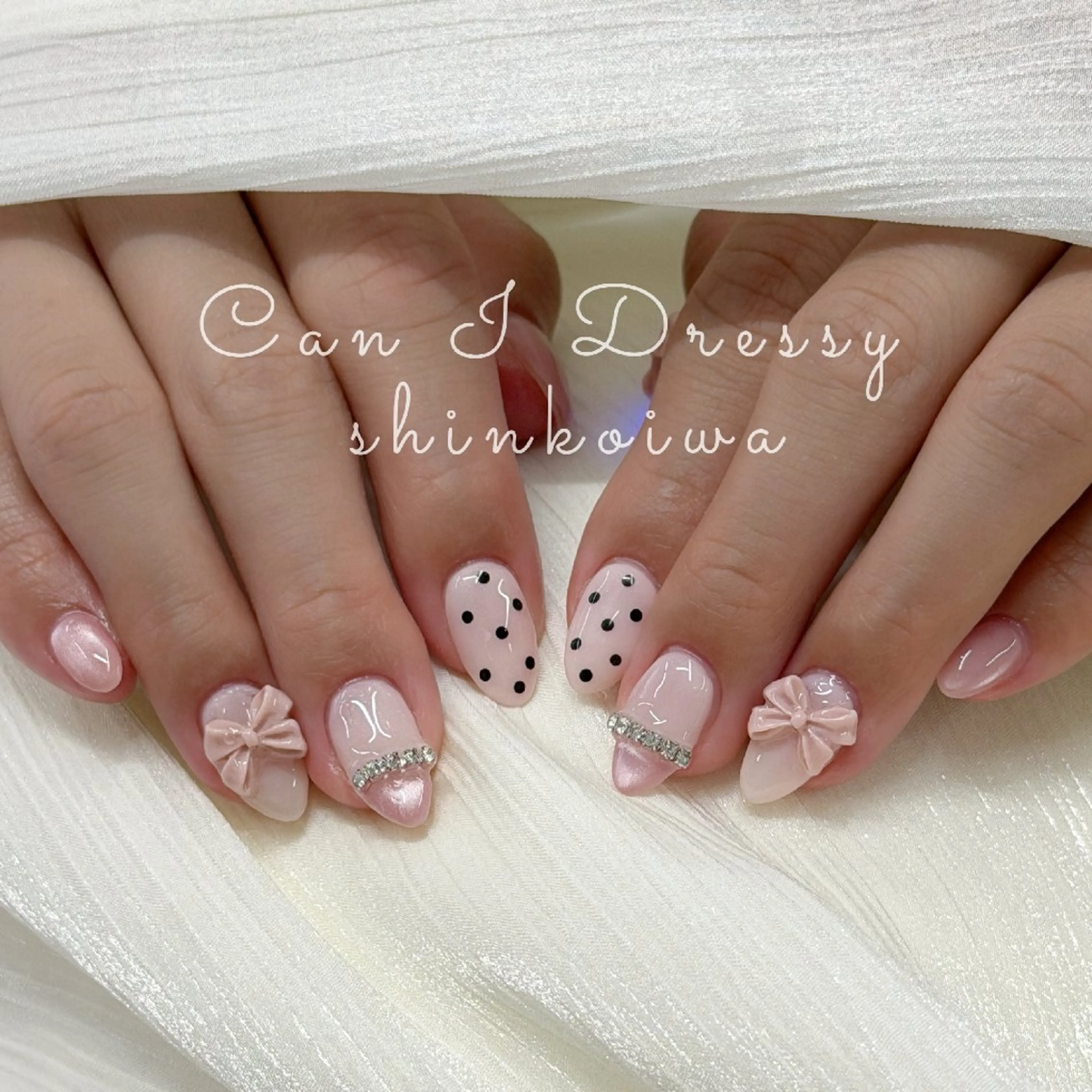 ネイル ドット マグネットネイル 持ち込み ピンク リボン ハンドネイル キャンアイドレッシー 新小岩のネイルデザイン