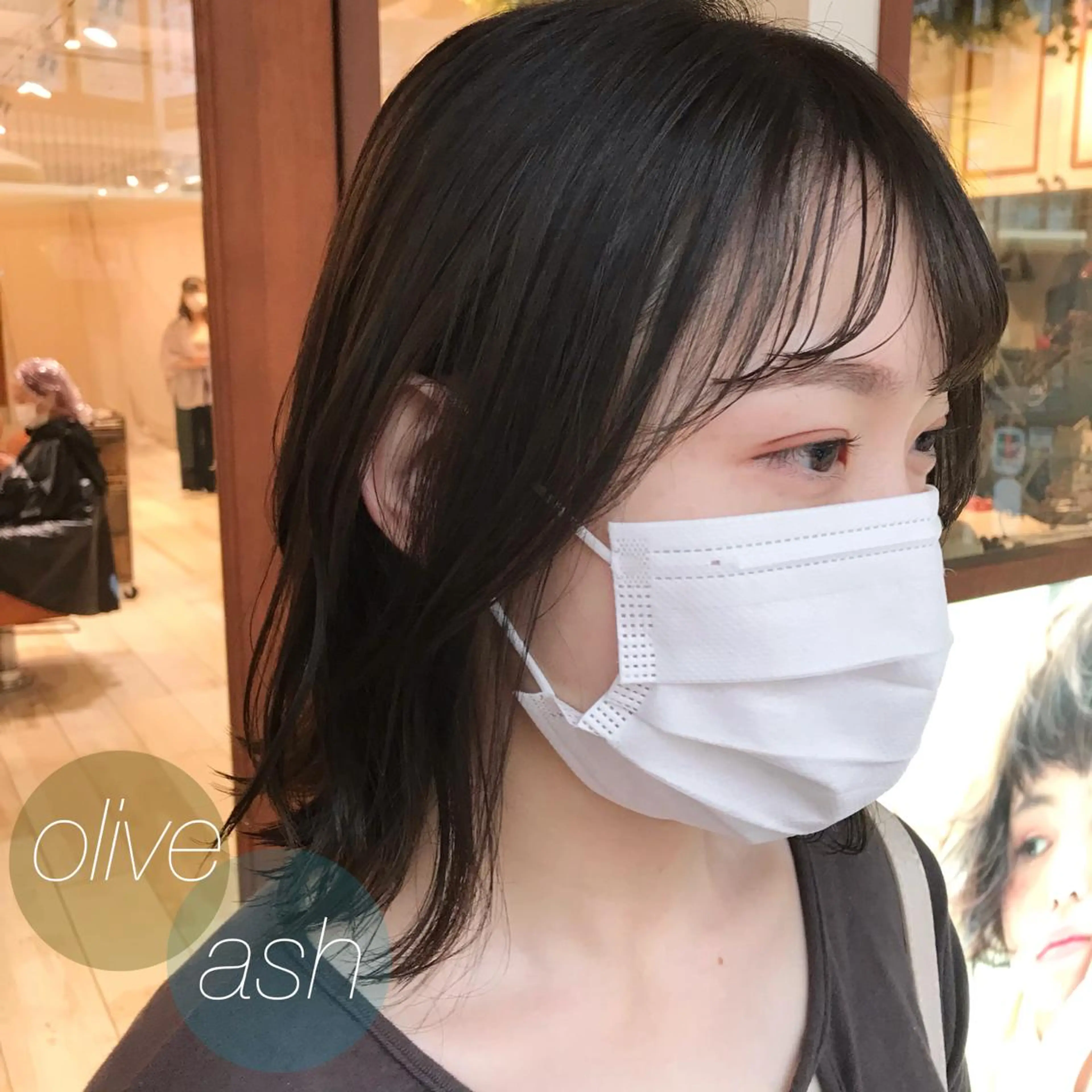 ミディアム カラー アッシュ オリーブアッシュ 顔周りカット シースルーバング 縮毛矯正 清水　ちひろ ✄トップスタイリストのヘアスタイル