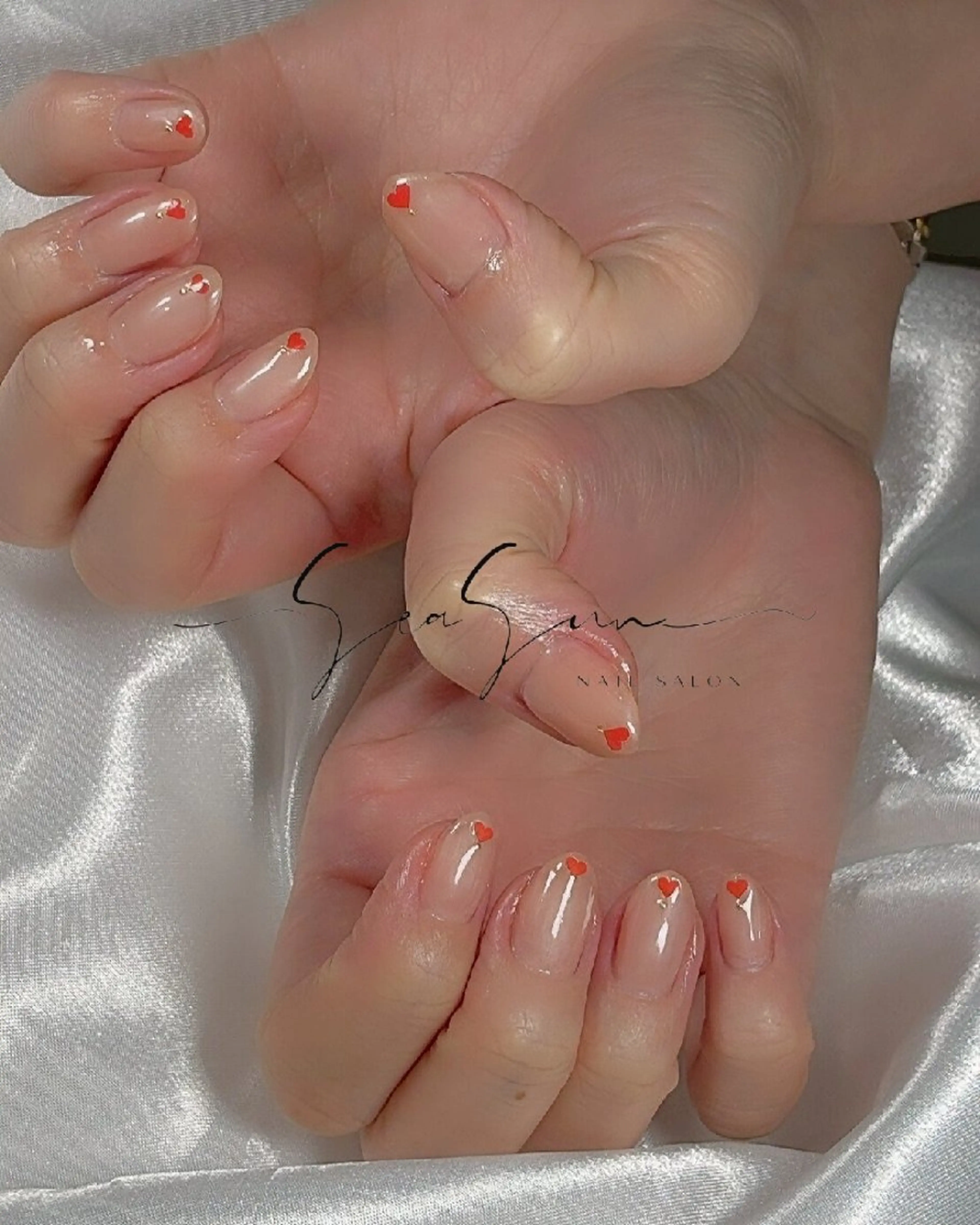 ネイル ハート 持ち込み ストーンネイル ハンドネイル 白馬ネイルサロン （しーさん）のネイルデザイン