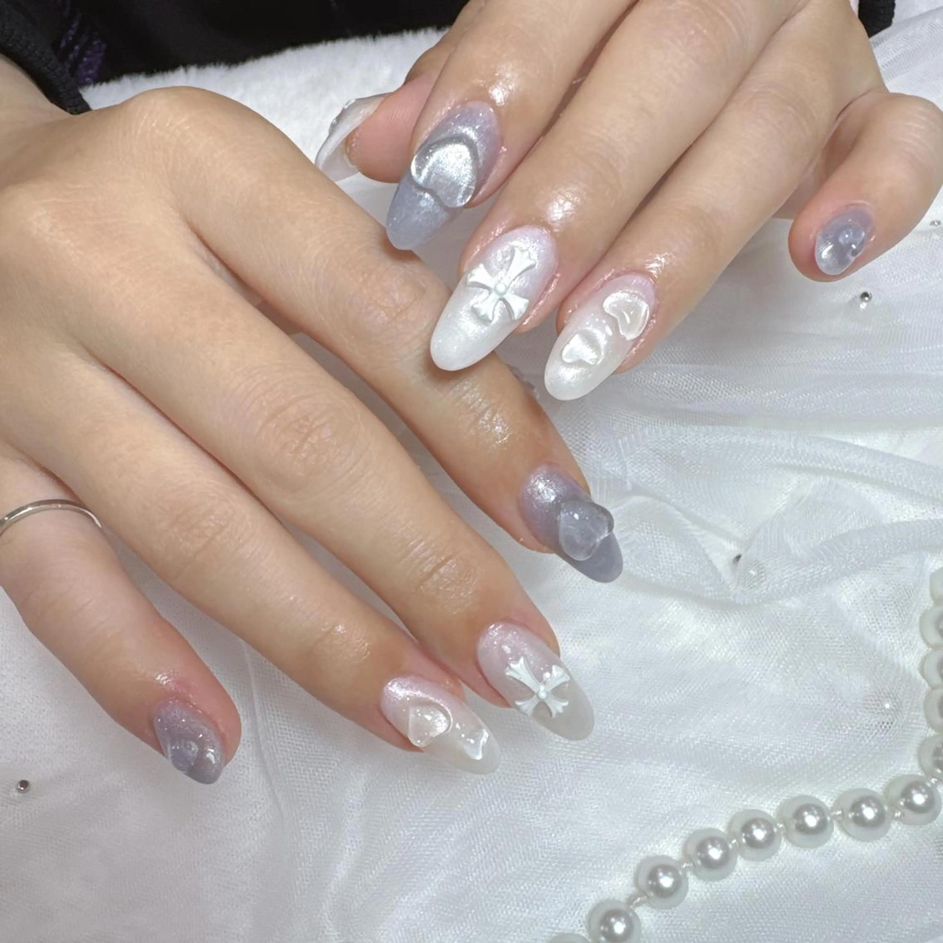 ネイル アートネイル フラッシュネイル フレンチネイル ジェルネイル ガラスフレンチ M2 BEAUTY ネイル　サロンのネイルデザイン