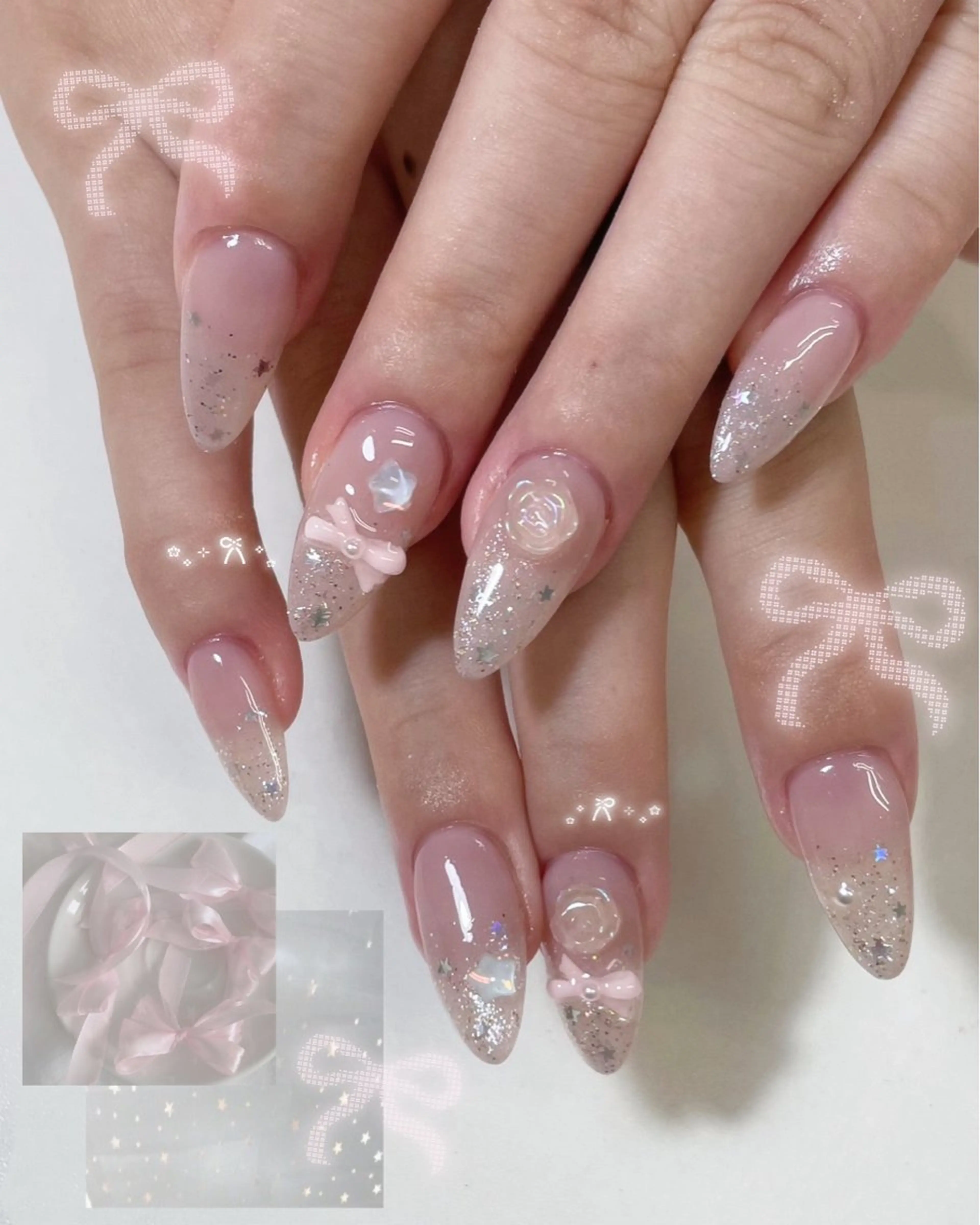 ネイル ハンドネイル MINAMI໒꒱ Y2K、韓国ガーリーのネイルデザイン