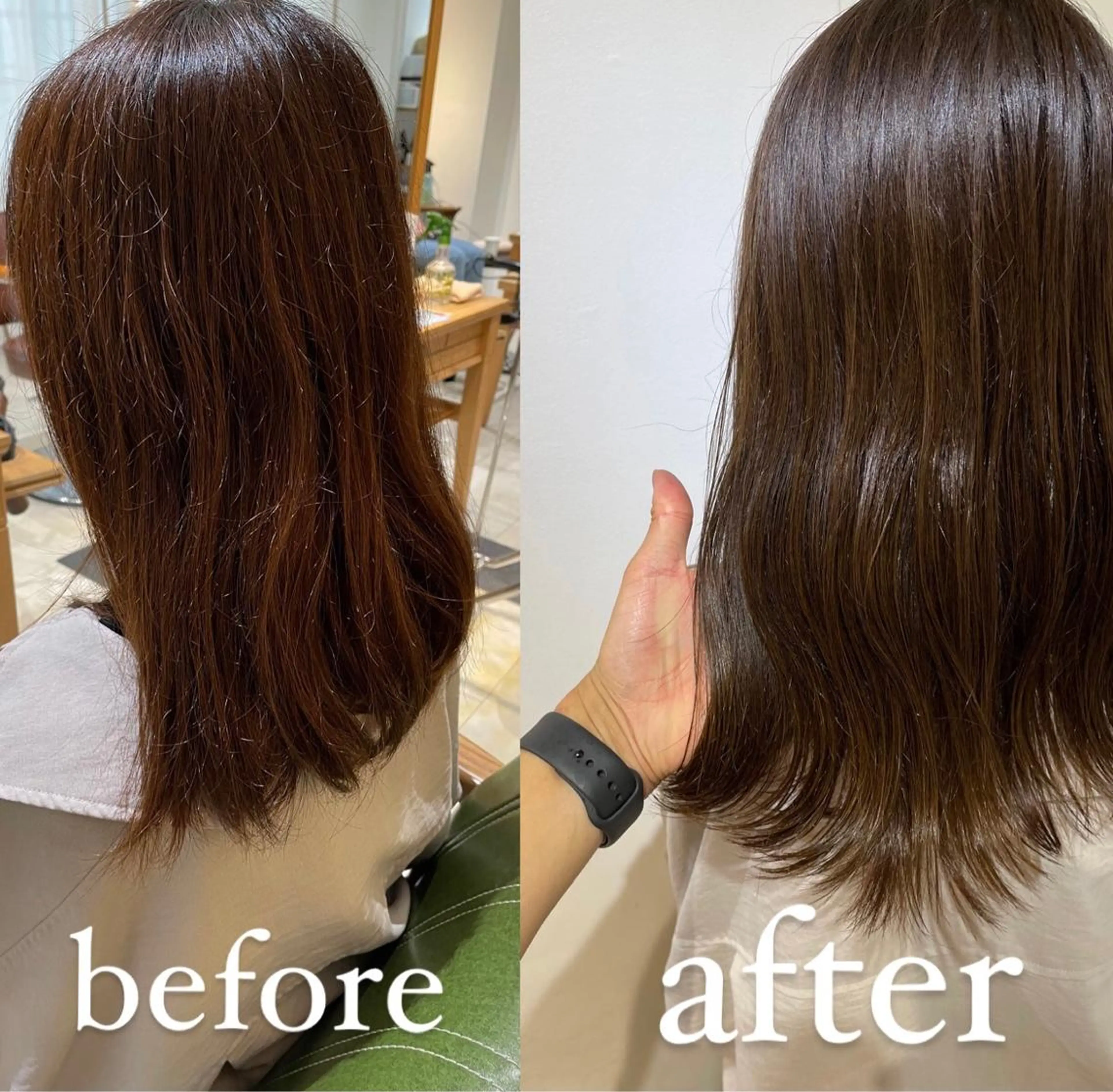 ミディアム カラー ベージュカラー オリーブベージュ カット ヘアカラー トリートメント 過去一の柔髪ヘア 🌿IVYjoureのヘアスタイル