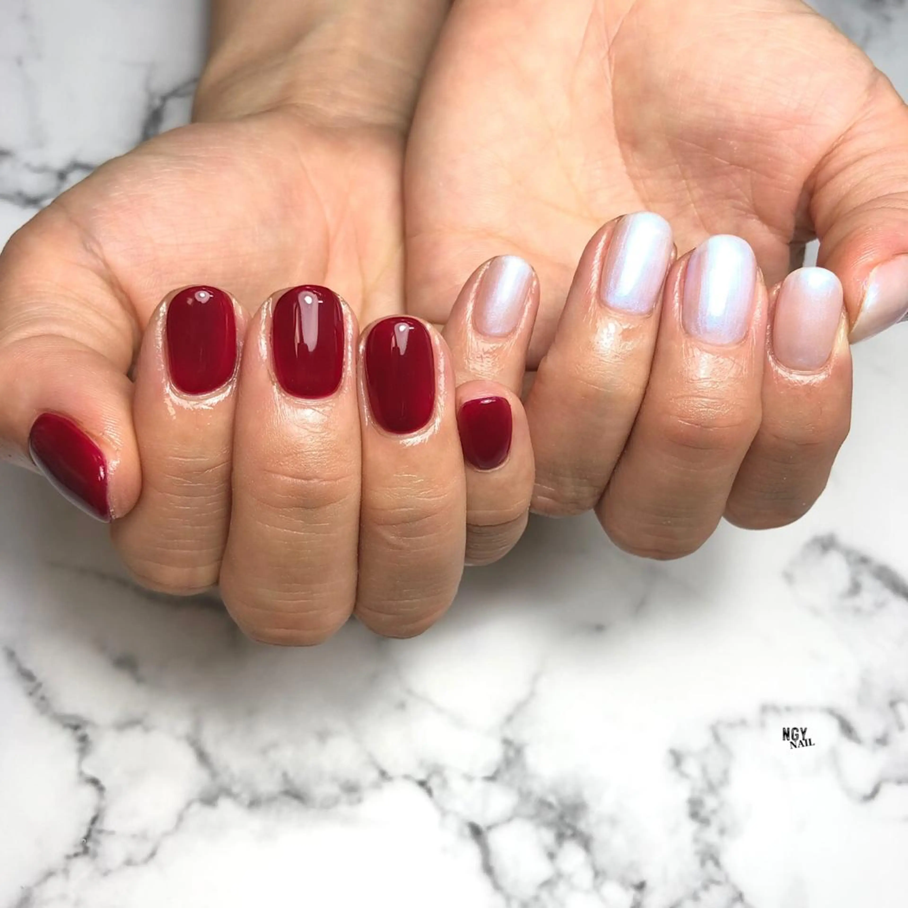 ネイル ボルドー ジェルネイル ワンカラーネイル パラジェル 赤色 ハンドネイル NAIL NOWのネイルデザイン