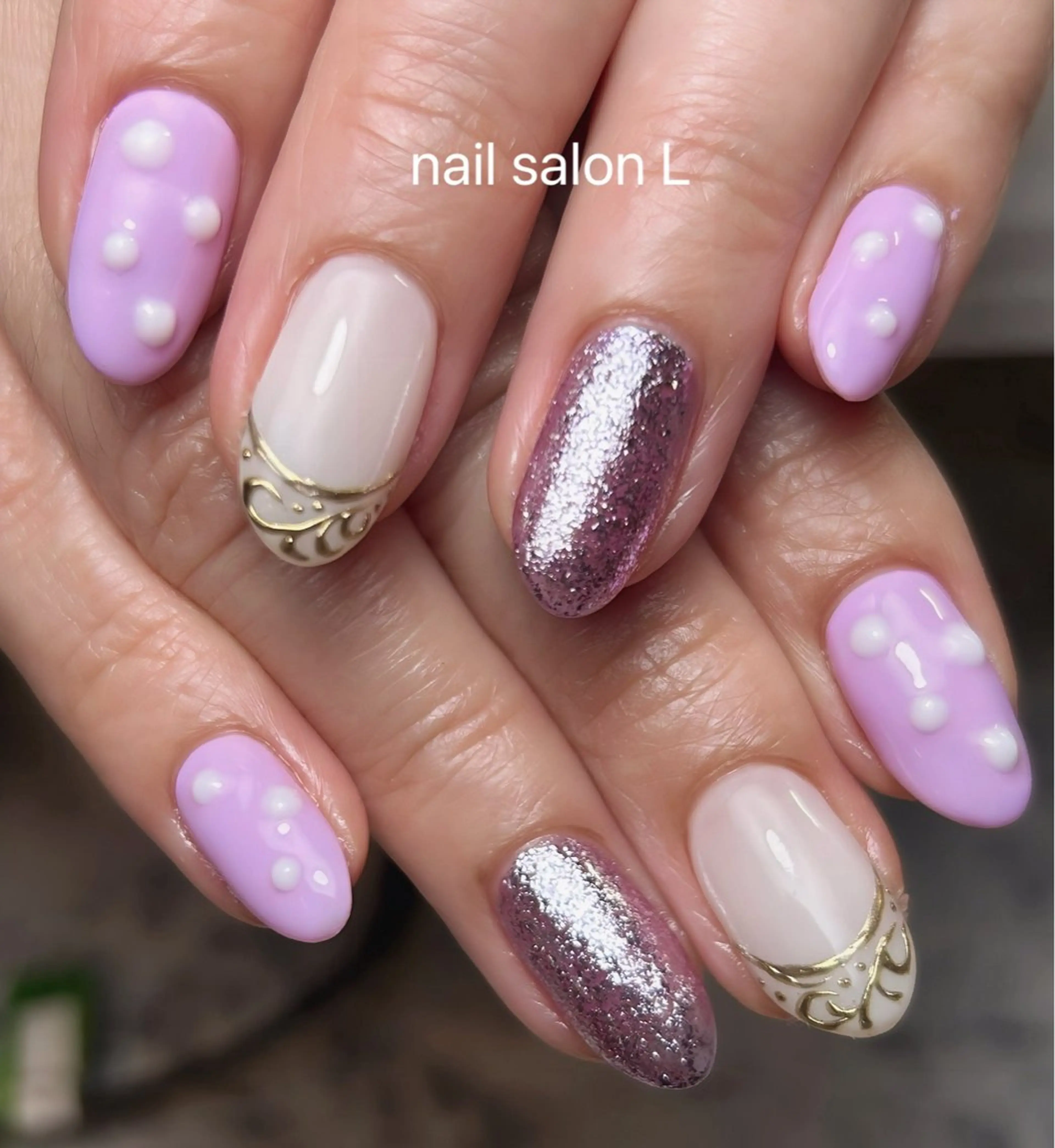 ネイル ラメ(グリッター) パステルネイル ピンク 春ネイル ハンドネイル 吉川市 ネイルサロンLのネイルデザイン