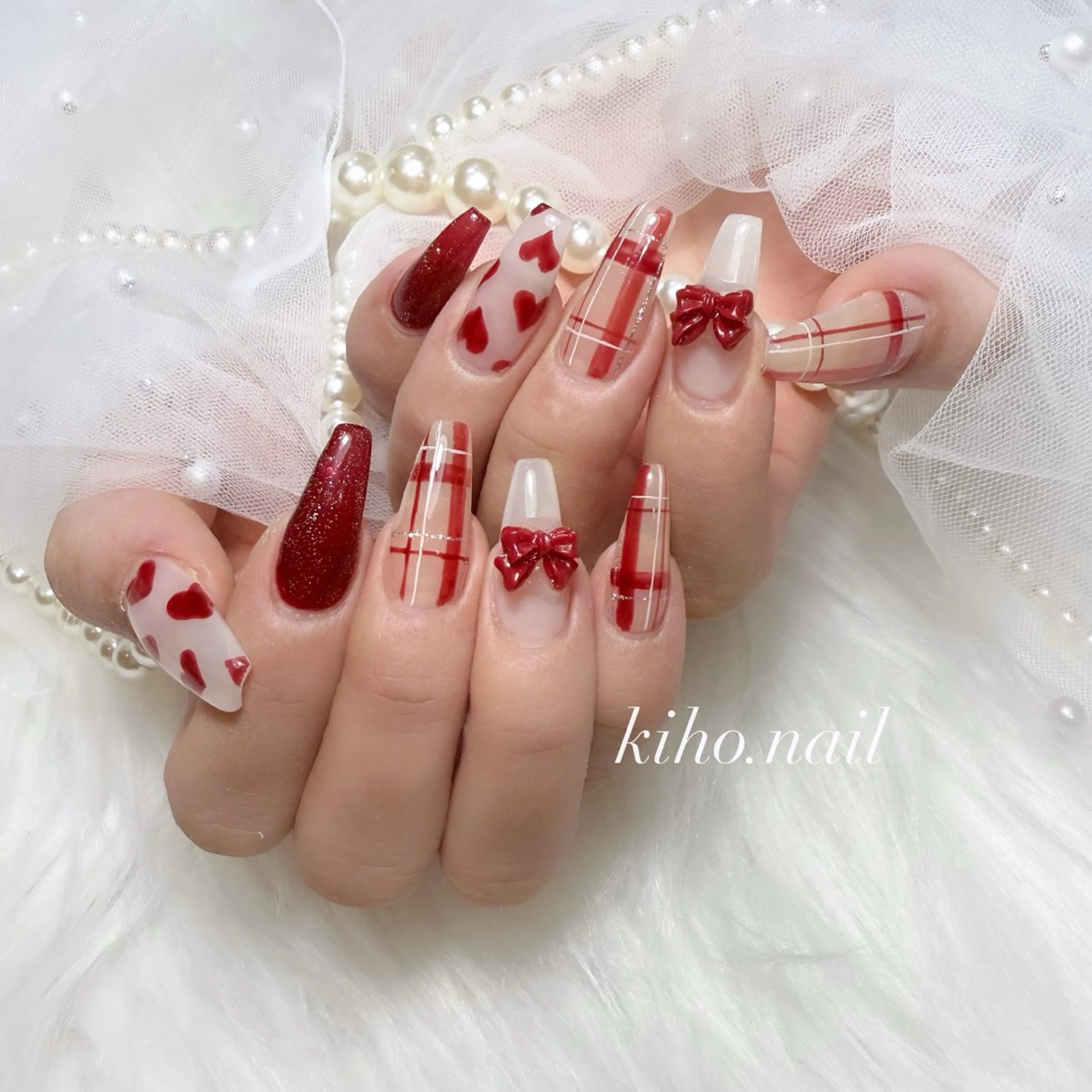 ネイル リボン ハンドネイル KIHO 【深夜ネイル】のネイルデザイン